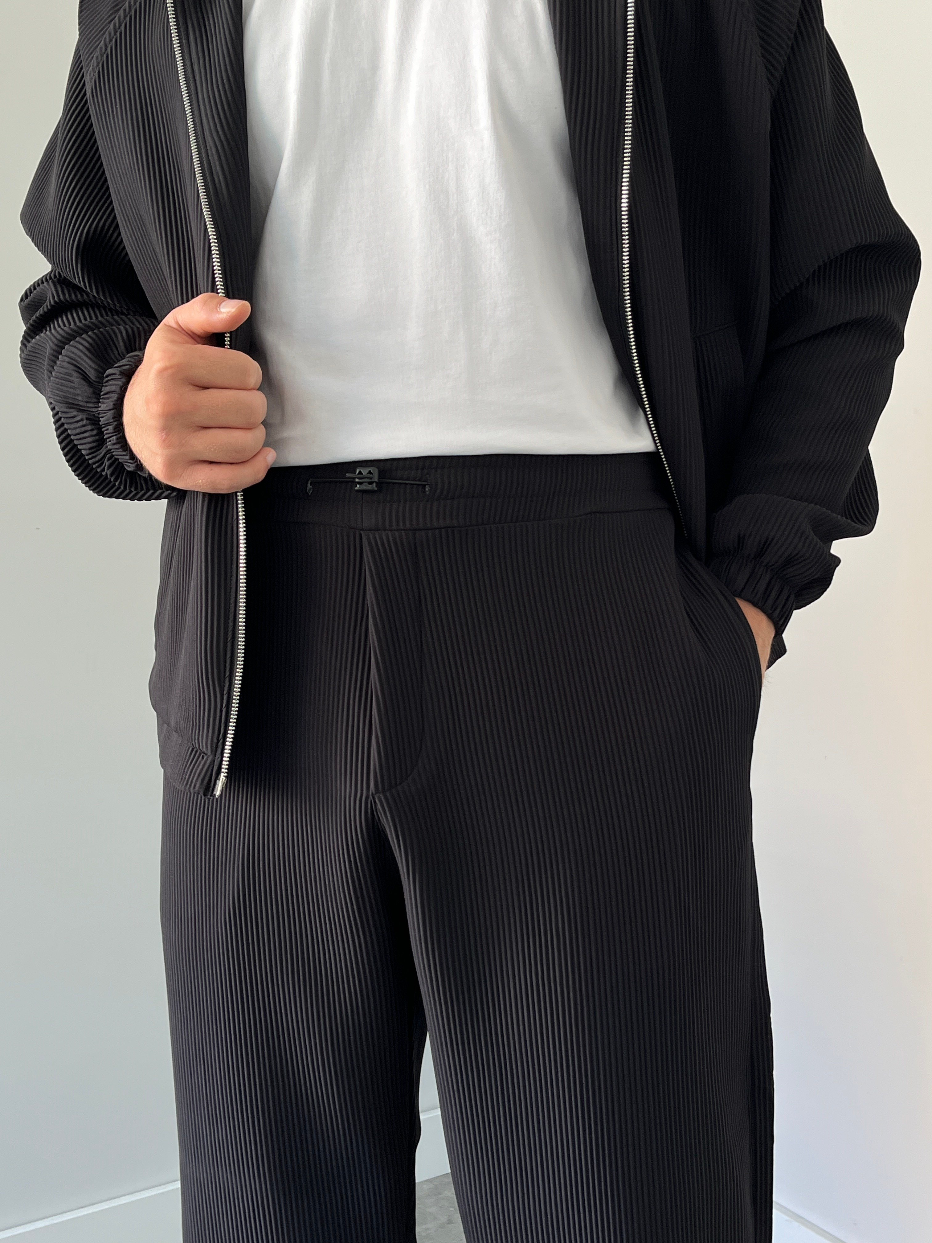 Oversize Fitilli Ceket Pantolon Siyah