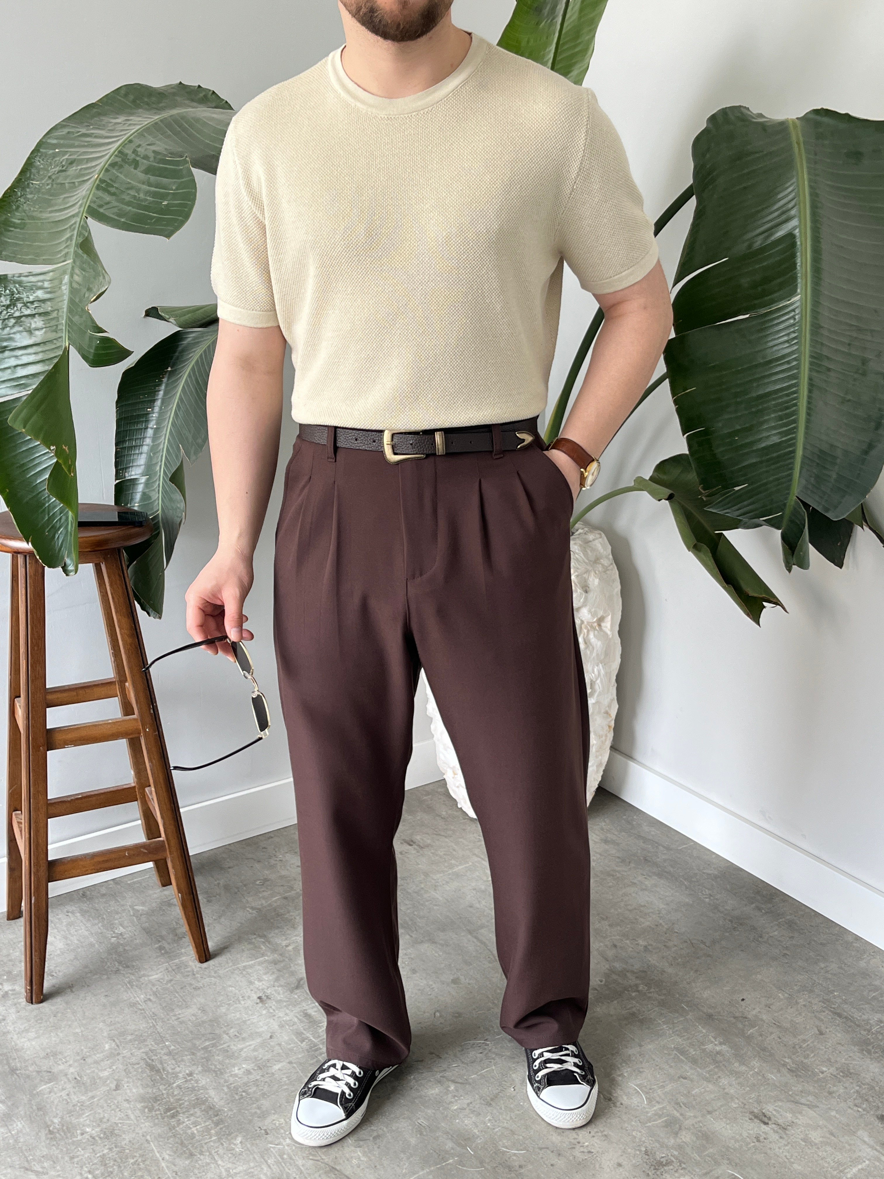 Pirinç Örgülü Basic Triko Krem