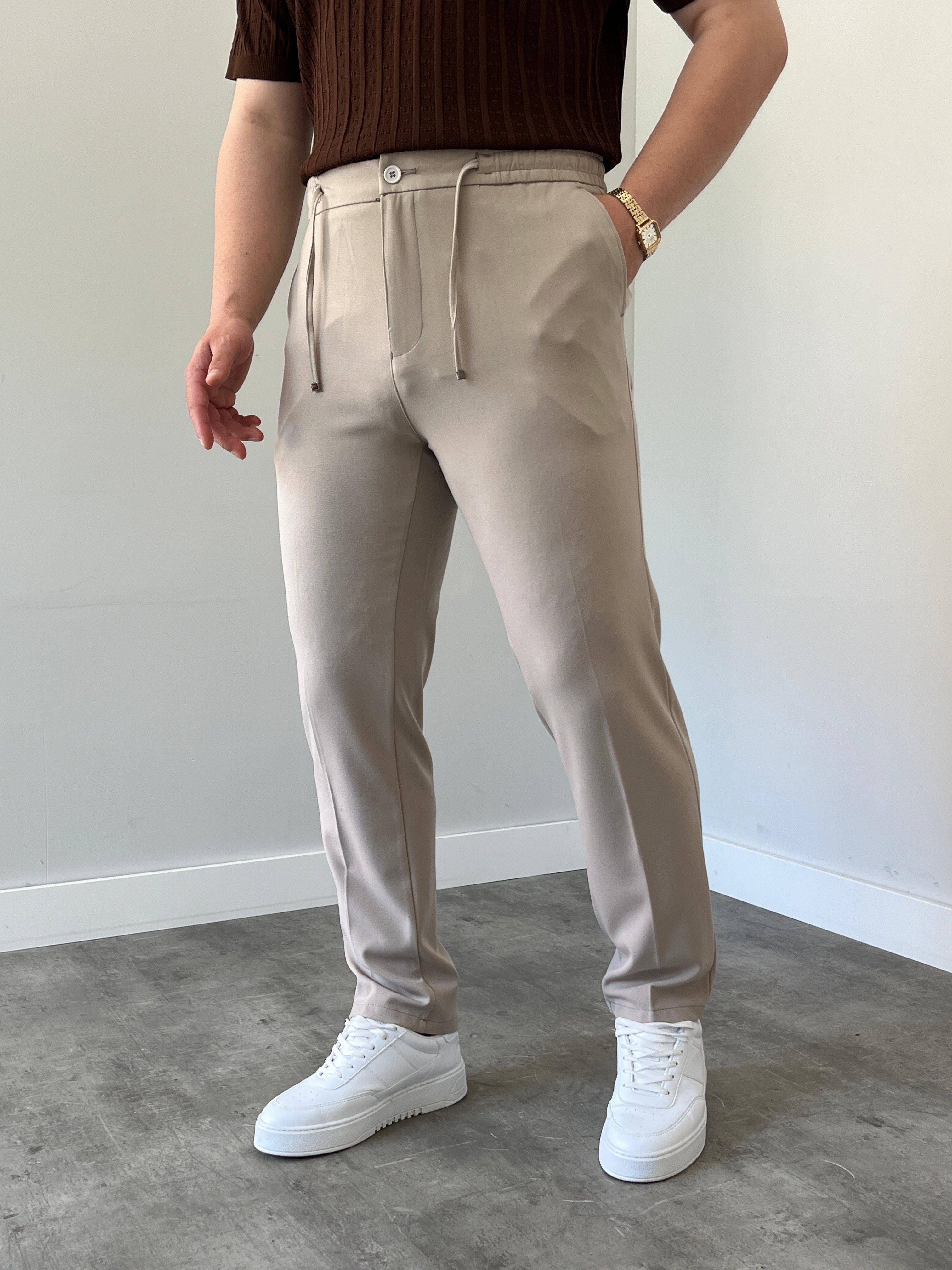 Premium Rahat Kalıp Krem  Kumaş Pantolon