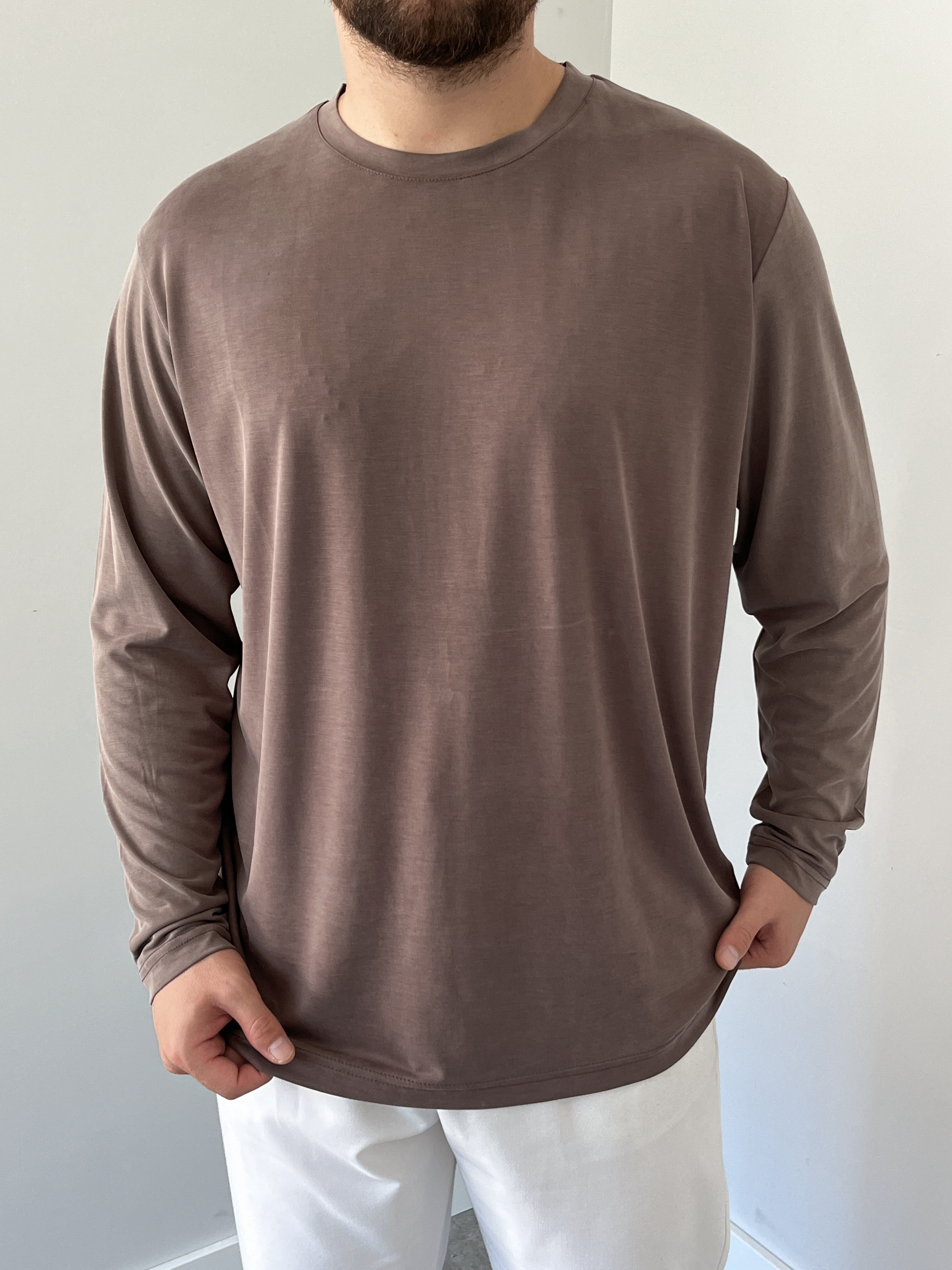 Premium Yıkamalı Oysho Kumaş Sweat Kahverengi