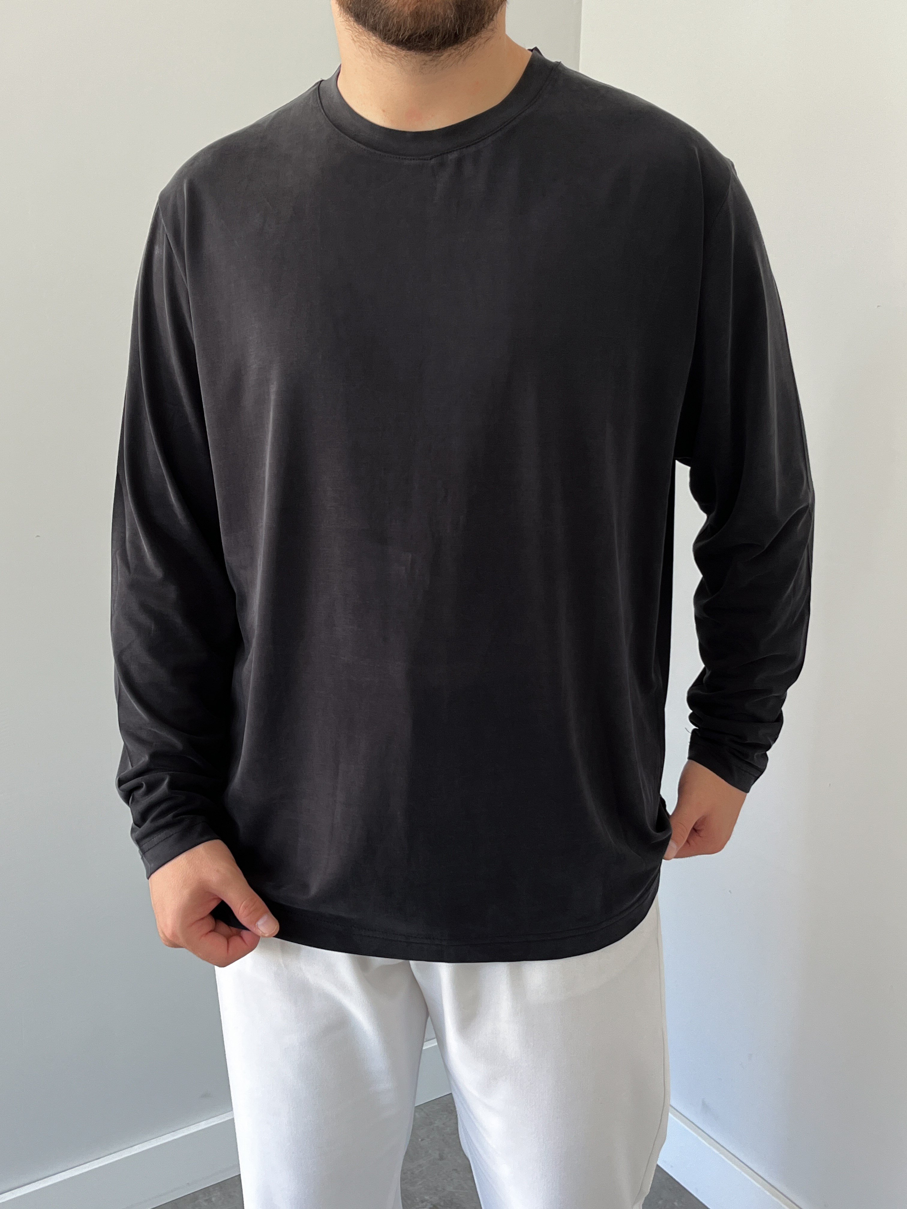Premium Yıkamalı Oysho Kumaş Sweat Siyah