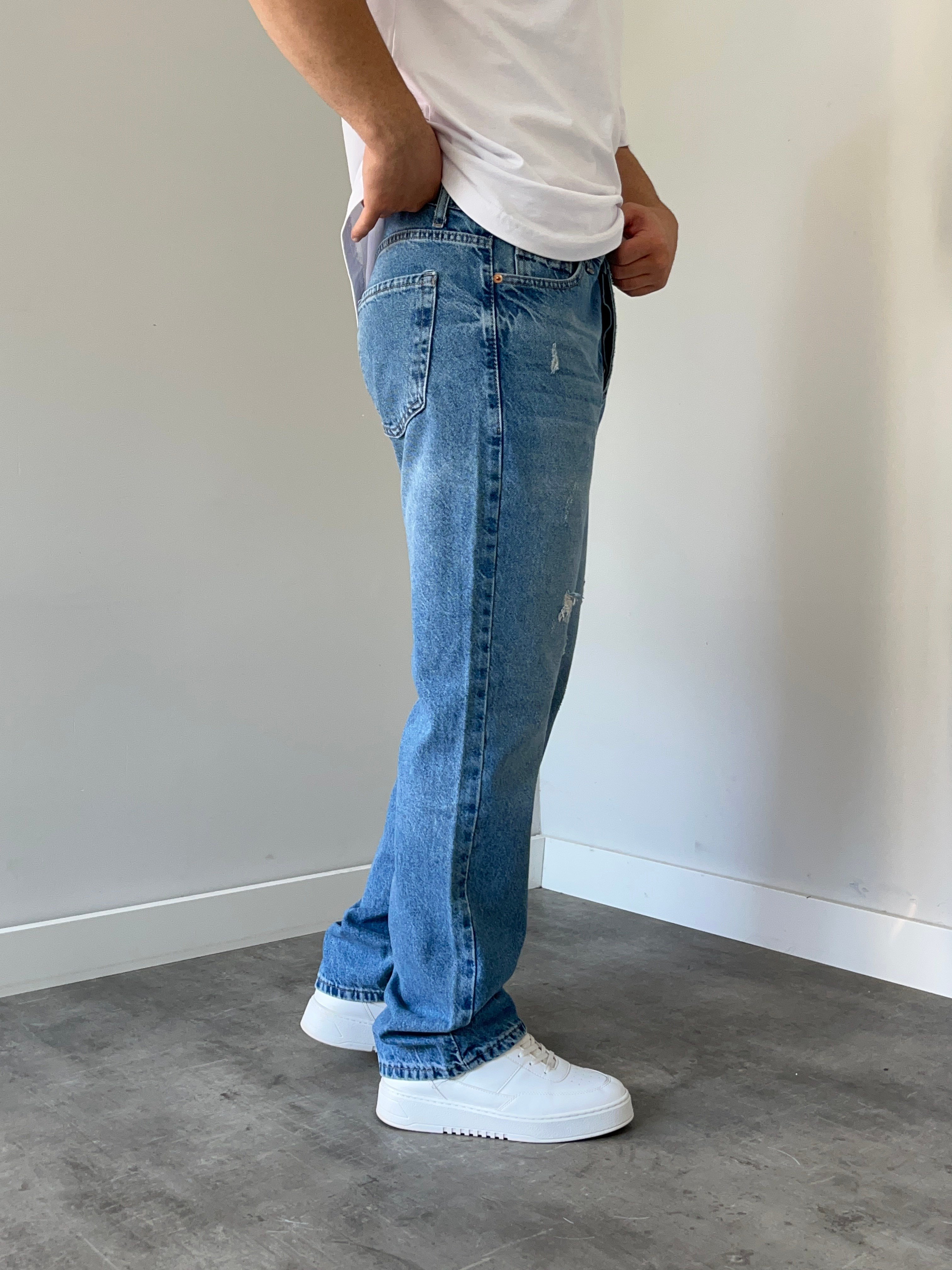 We 11 Baggy Jean Açık Mavi Eskitme Detaylı