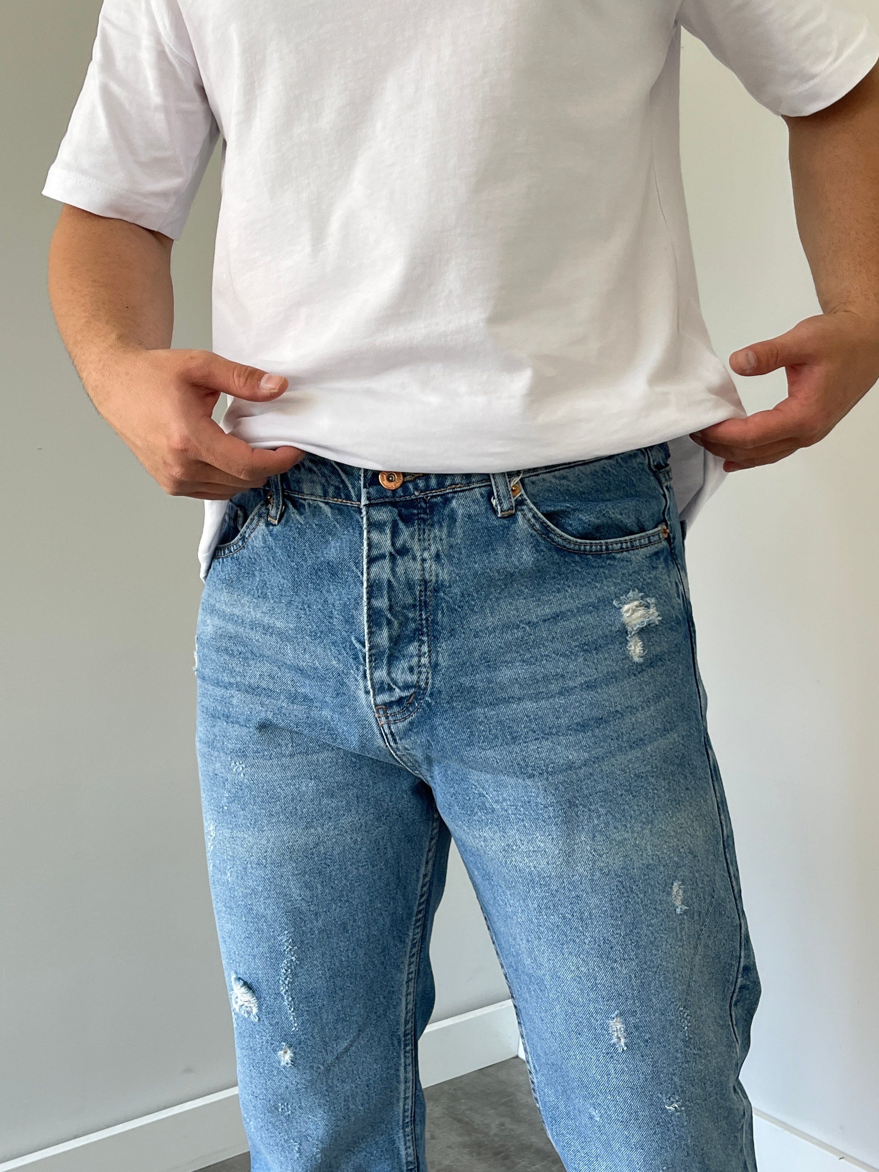 We 11 Baggy Jean Açık Mavi Eskitme Detaylı