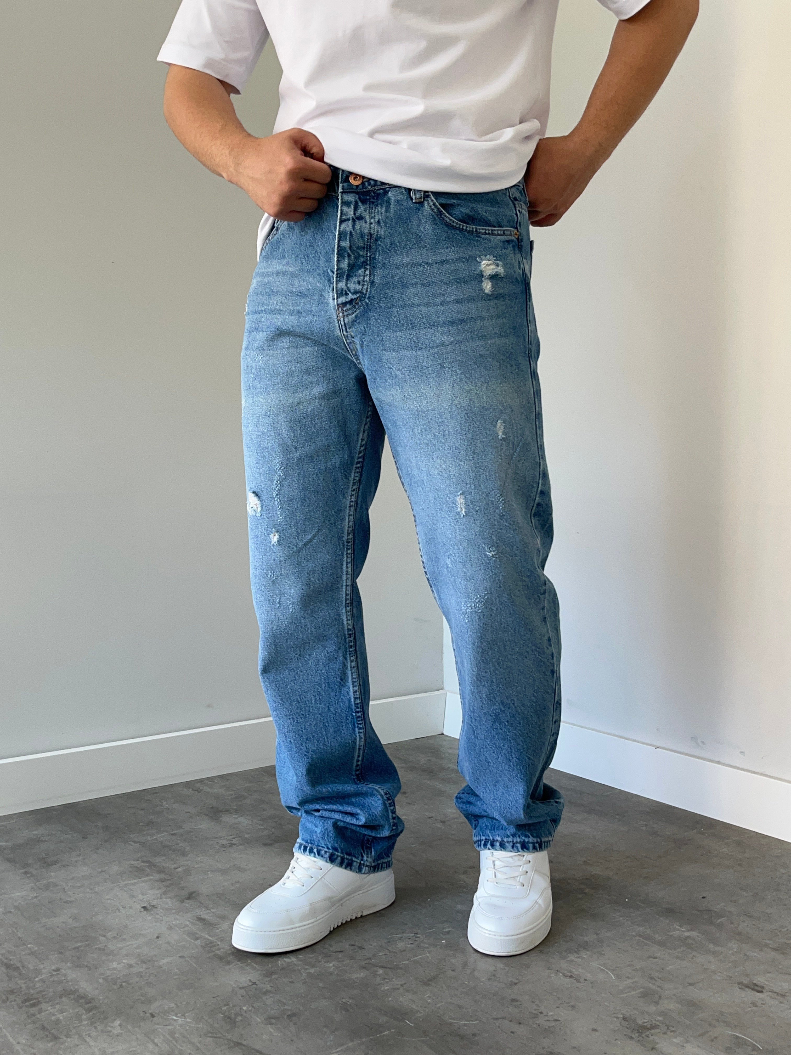 We 11 Baggy Jean Açık Mavi Eskitme Detaylı