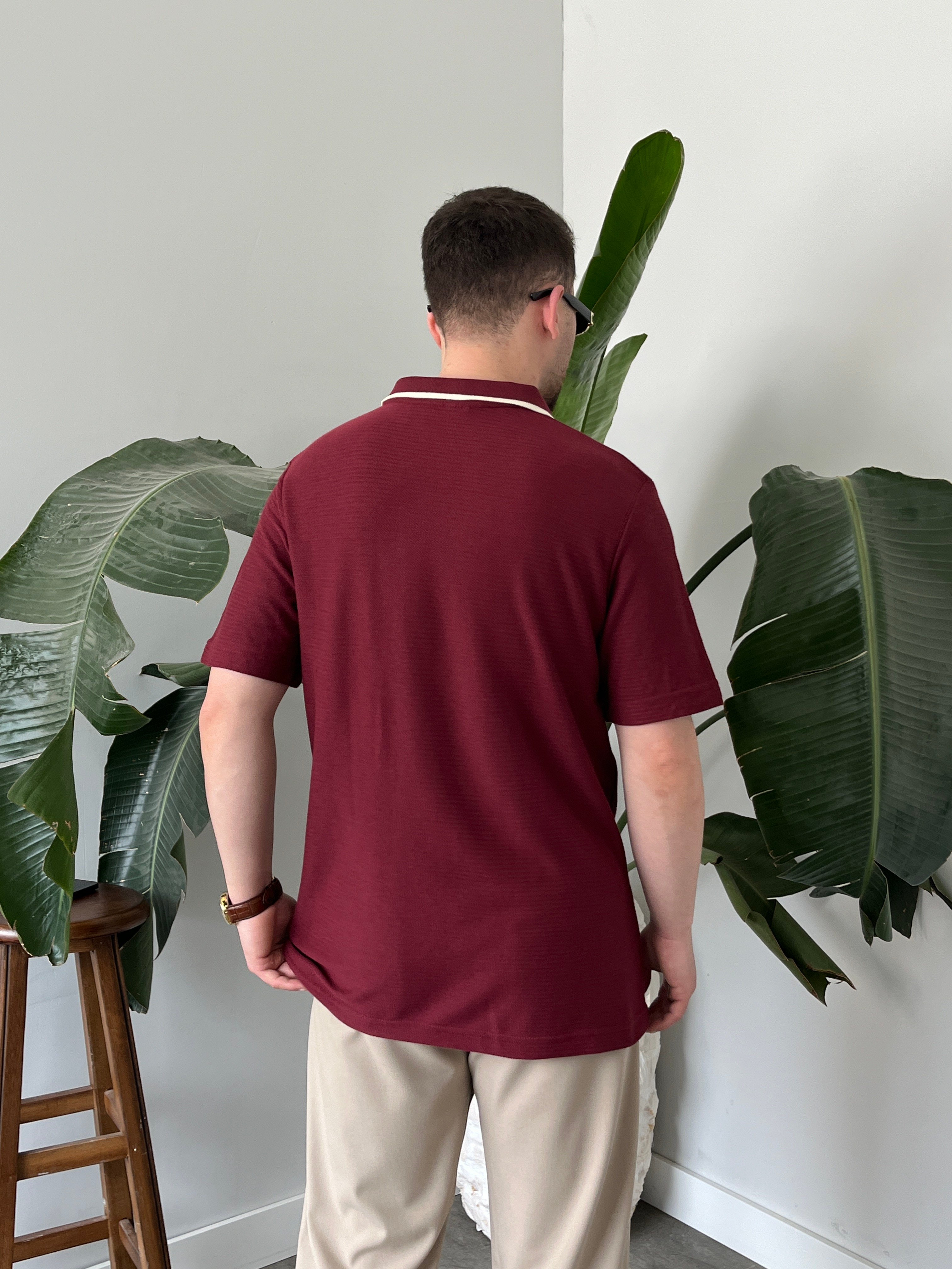 Yaka Detay Basic Bordo Tişört 