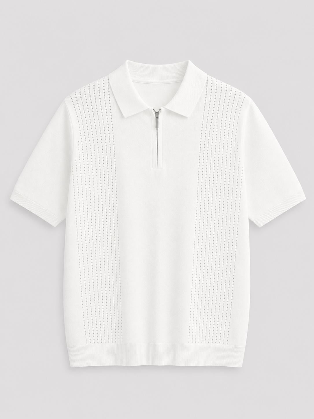 Erkek Ajur Detaylı  Regular Fit Fermuarlı Polo Yaka Tshirt Beyaz Eca081