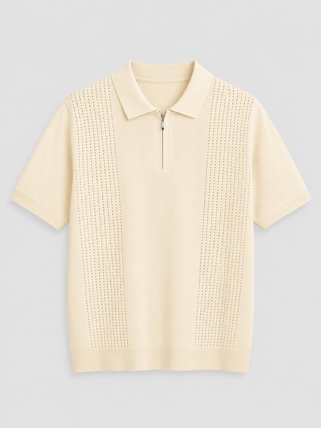 Erkek Ajur Detaylı  Regular Fit Fermuarlı Polo Yaka Tshirt Tereyağı Sarı  Eca081