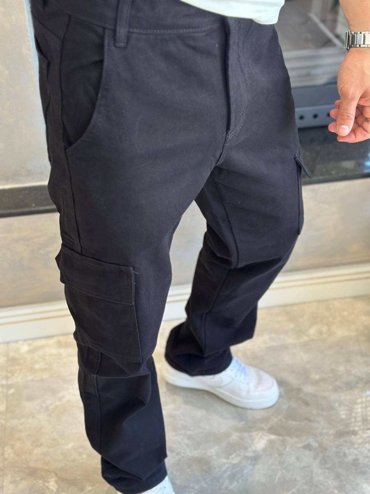 Erkek Baggy Kalıp Denim Kargo Pantolon Siyah Eca038
