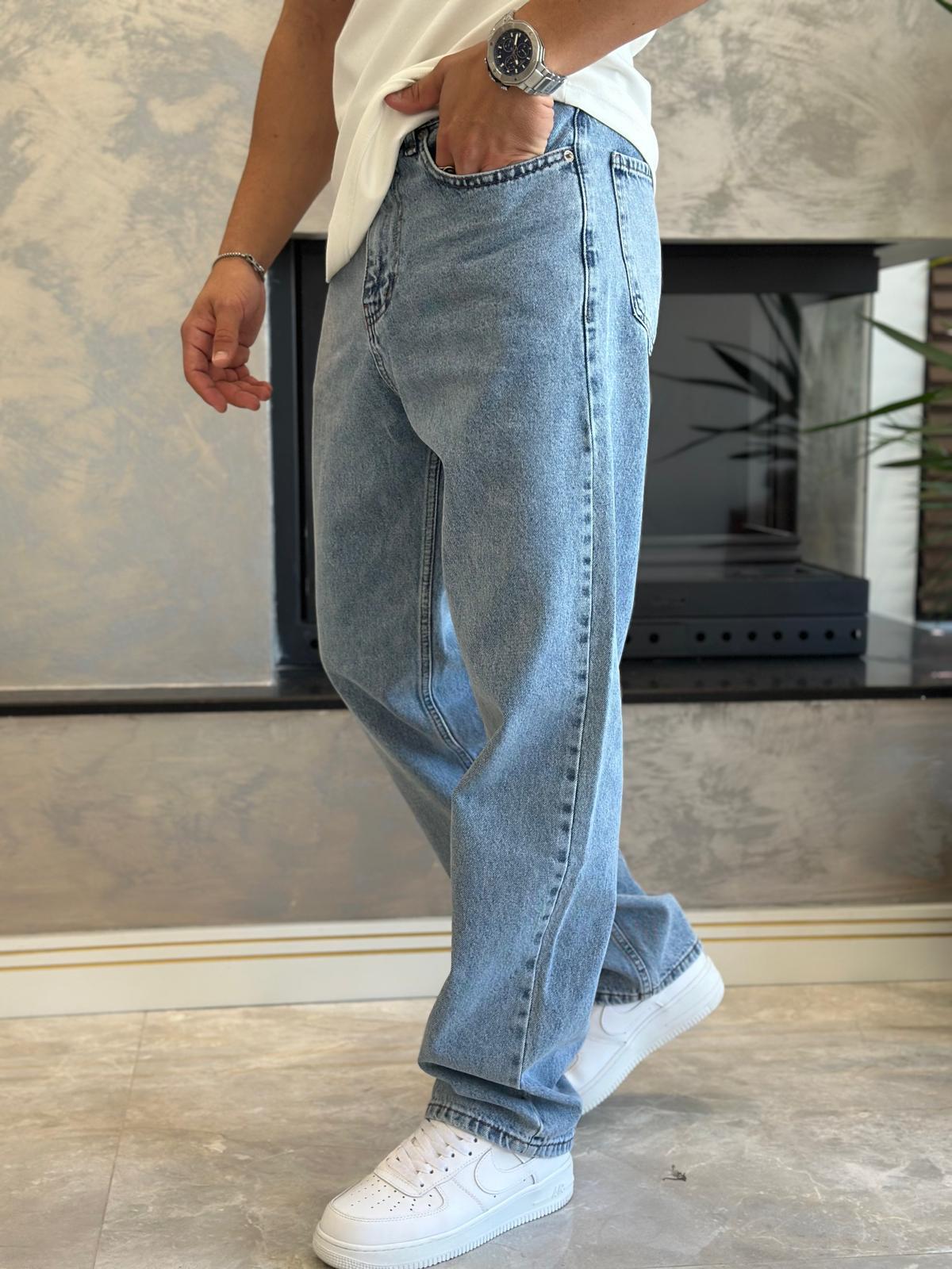 Erkek Baggy Kalıp Jean Pantolon Açık Mavi Eca039