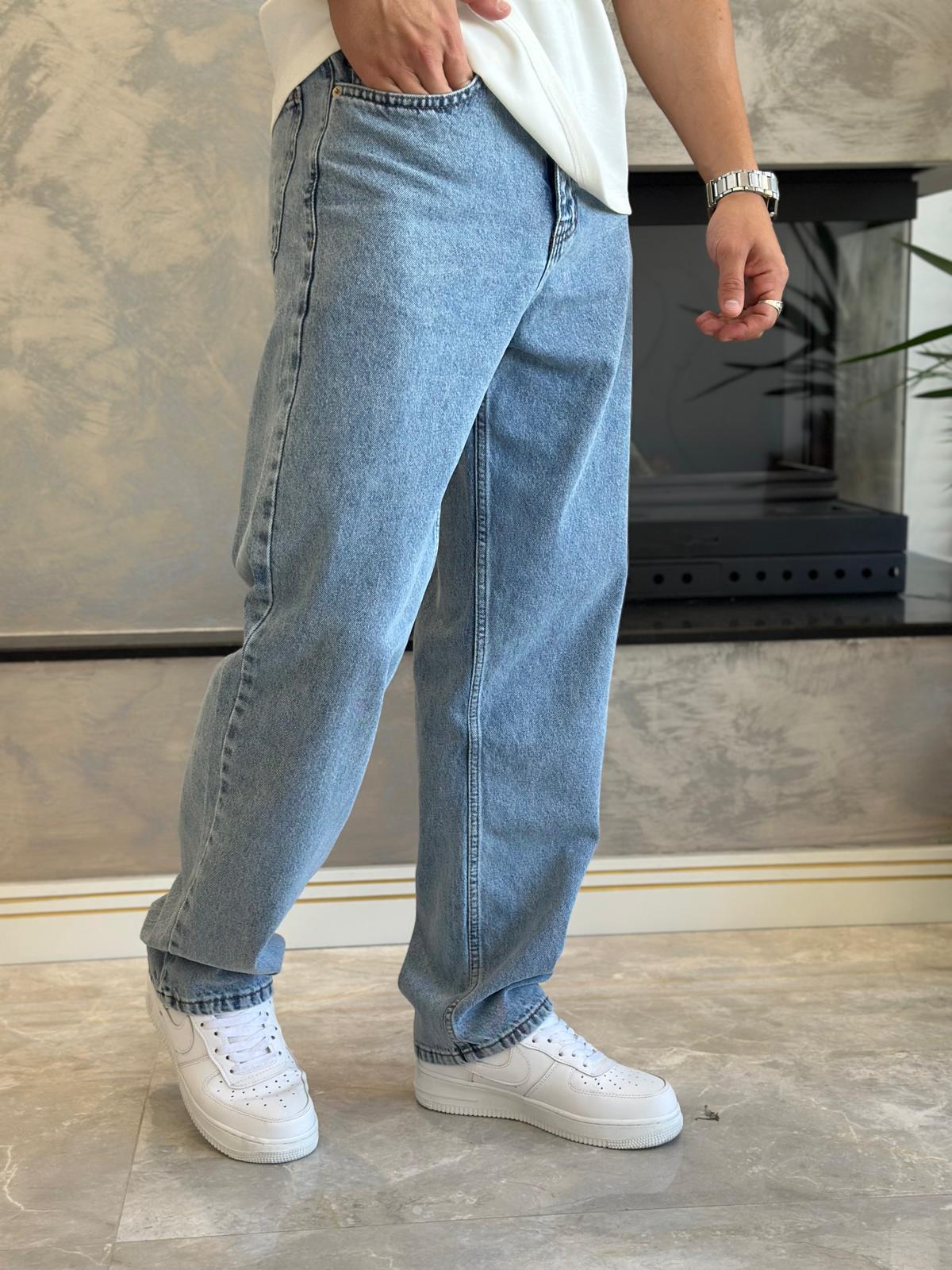 Erkek Baggy Kalıp Jean Pantolon Açık Mavi Eca039