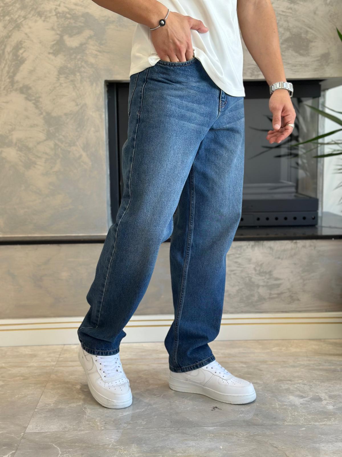 Erkek Baggy Kalıp Jean Pantolon Mavi Eca039