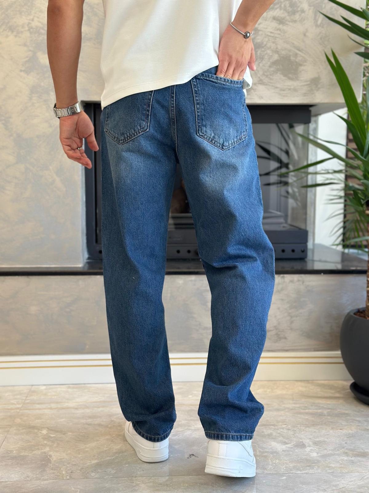 Erkek Baggy Kalıp Jean Pantolon Mavi Eca039