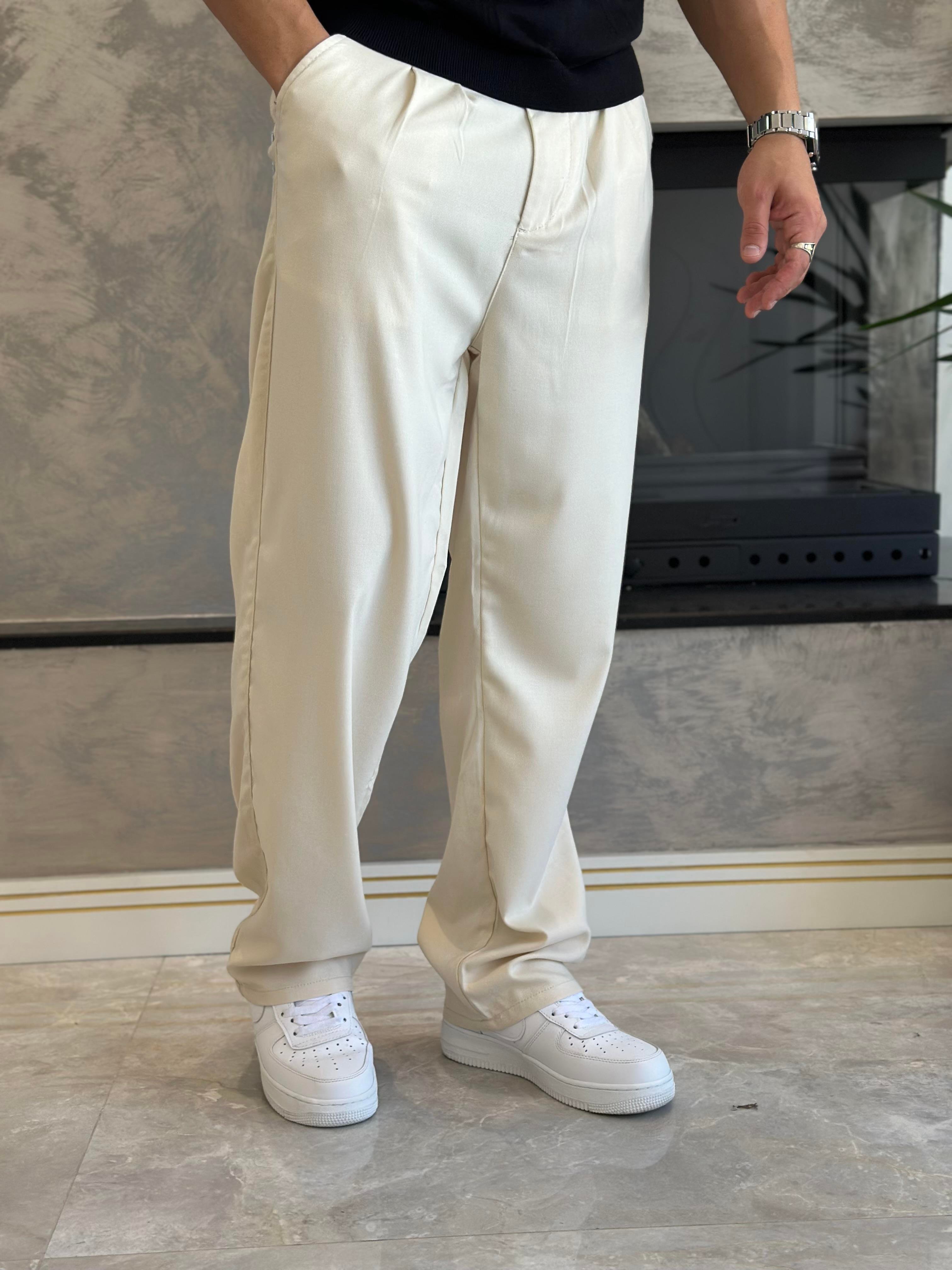 Erkek Baggy Kalıp Kumaş Pantolon Bej Eca002