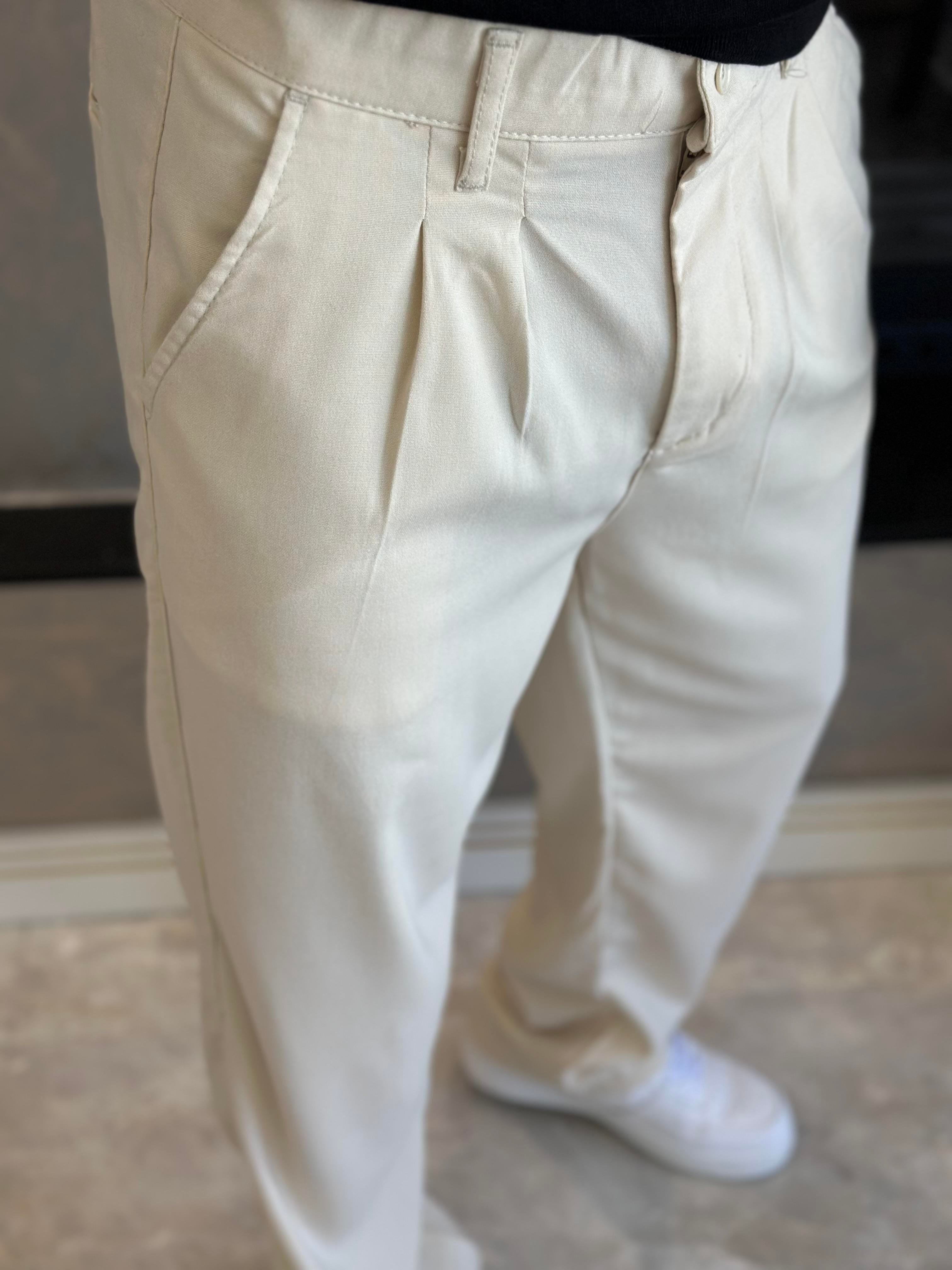 Erkek Baggy Kalıp Kumaş Pantolon Bej Eca002