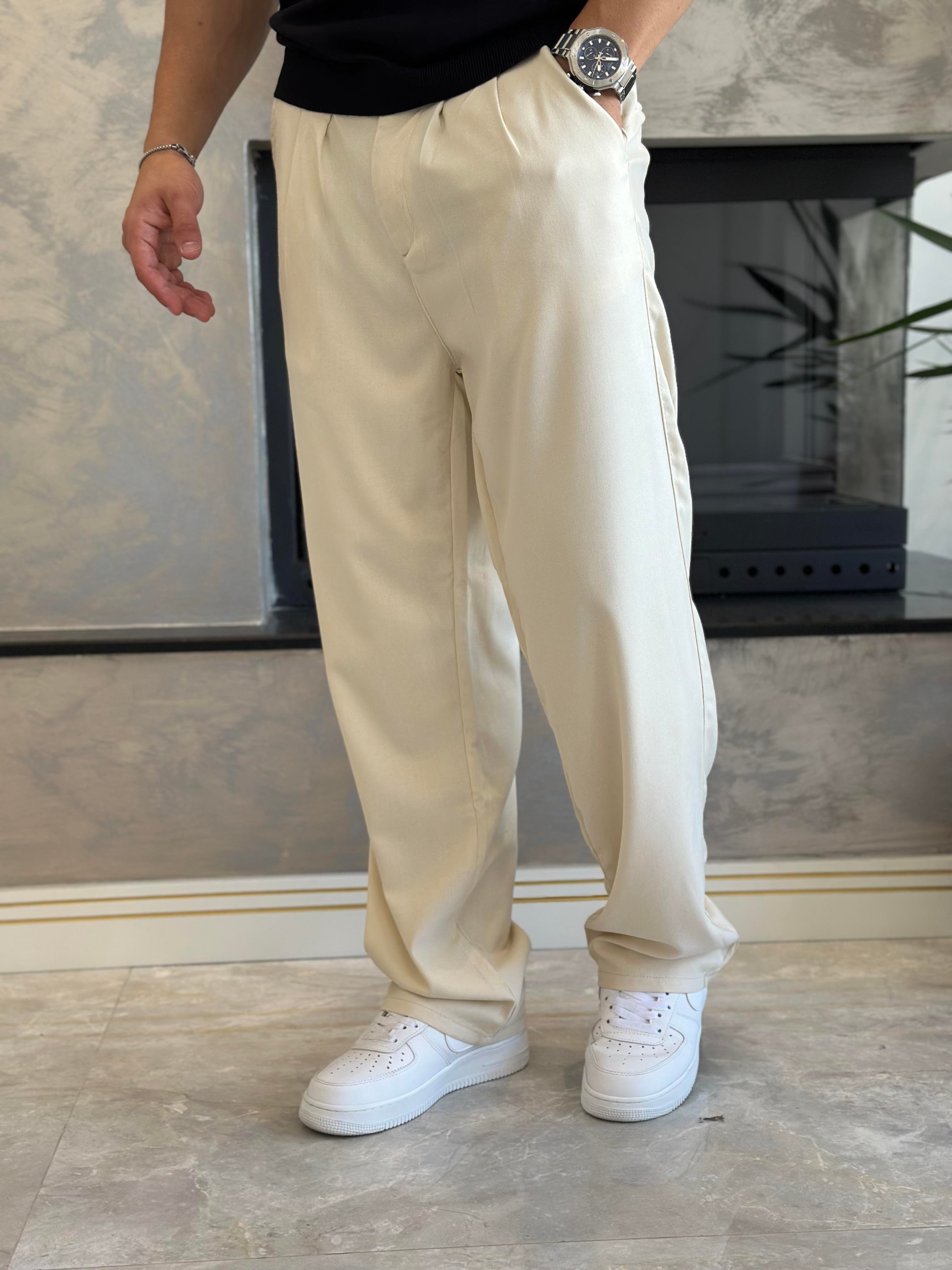 Erkek Baggy Kalıp Kumaş Pantolon Bej Eca002