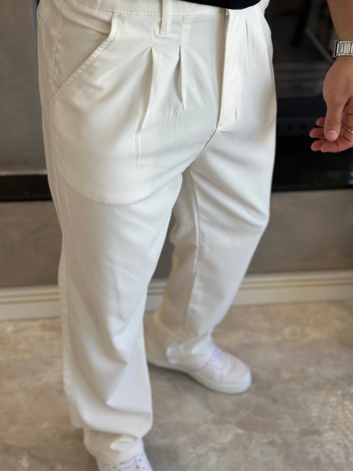 Erkek Baggy Kalıp Kumaş Pantolon Beyaz Eca002