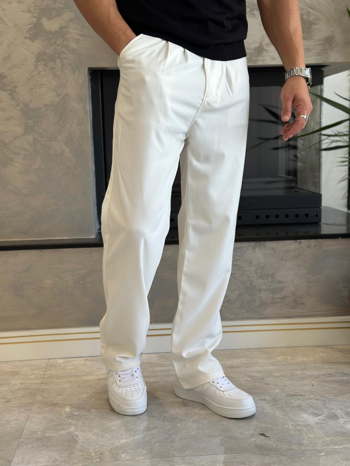 Erkek Baggy Kalıp Kumaş Pantolon Beyaz Eca002