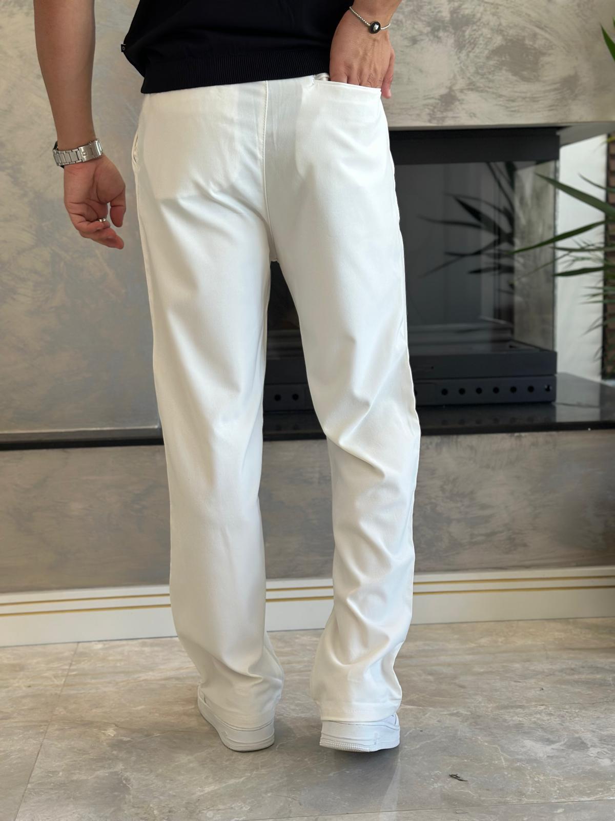 Erkek Baggy Kalıp Kumaş Pantolon Beyaz Eca002