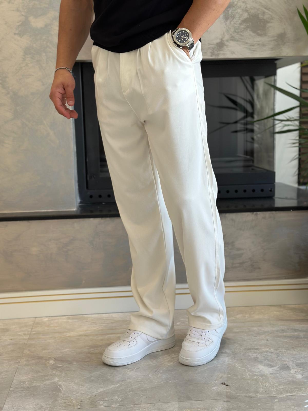 Erkek Baggy Kalıp Kumaş Pantolon Beyaz Eca002