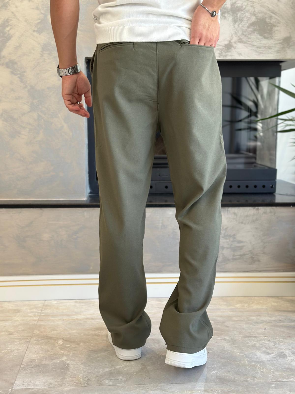 Erkek Baggy Kalıp Kumaş Pantolon Haki Eca002