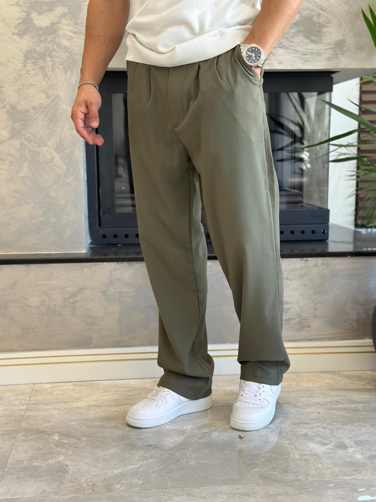 Erkek Baggy Kalıp Kumaş Pantolon Haki Eca002