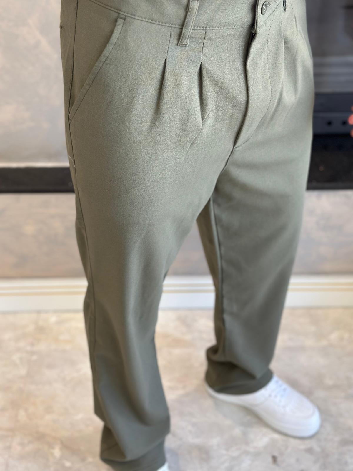 Erkek Baggy Kalıp Kumaş Pantolon Haki Eca002