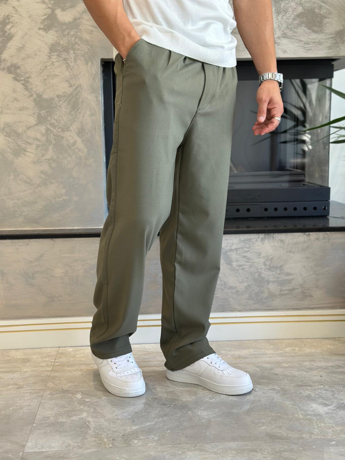Erkek Baggy Kalıp Kumaş Pantolon Haki Eca002