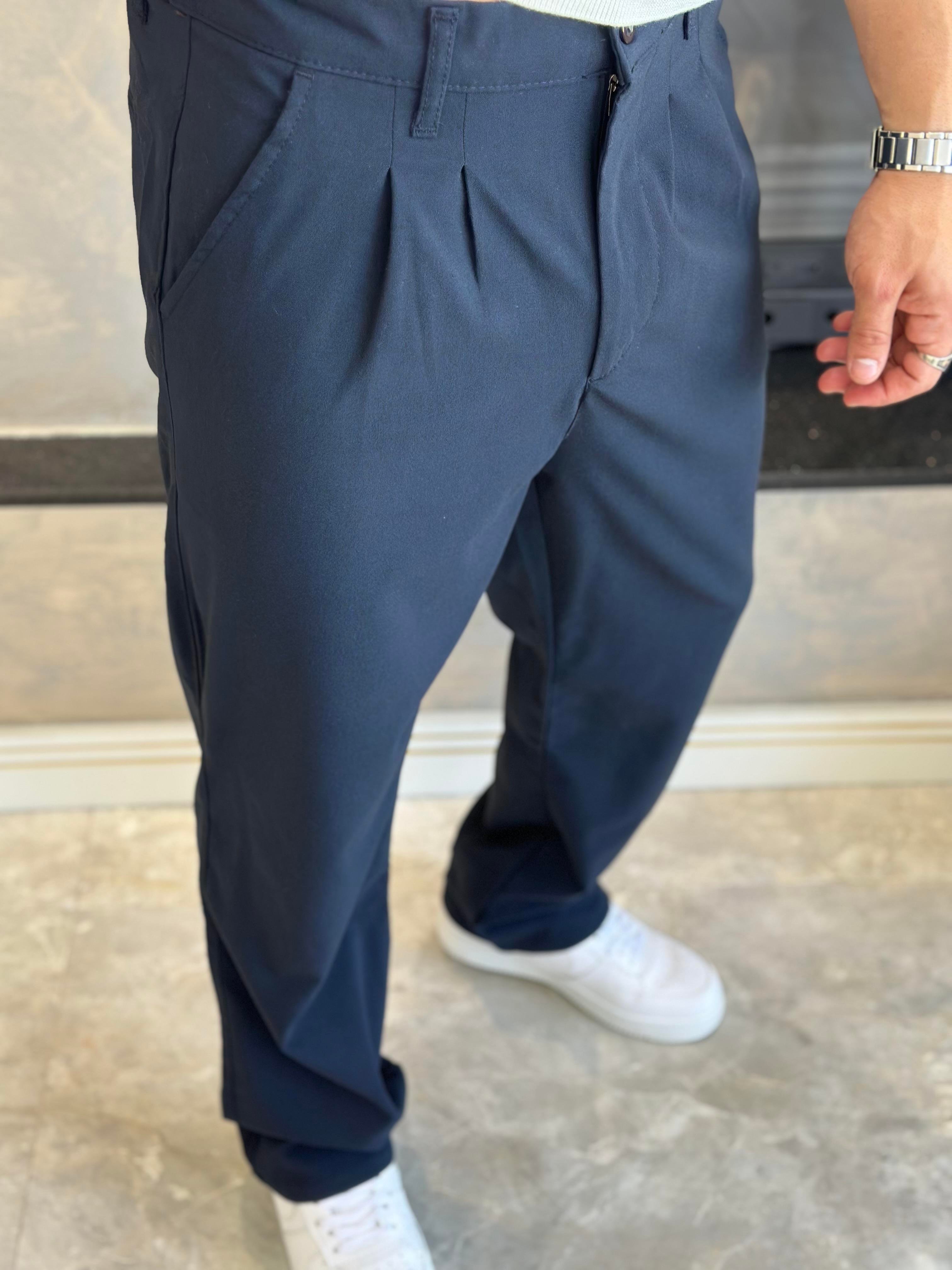 Erkek Baggy Kalıp Kumaş Pantolon Lacivert Eca002
