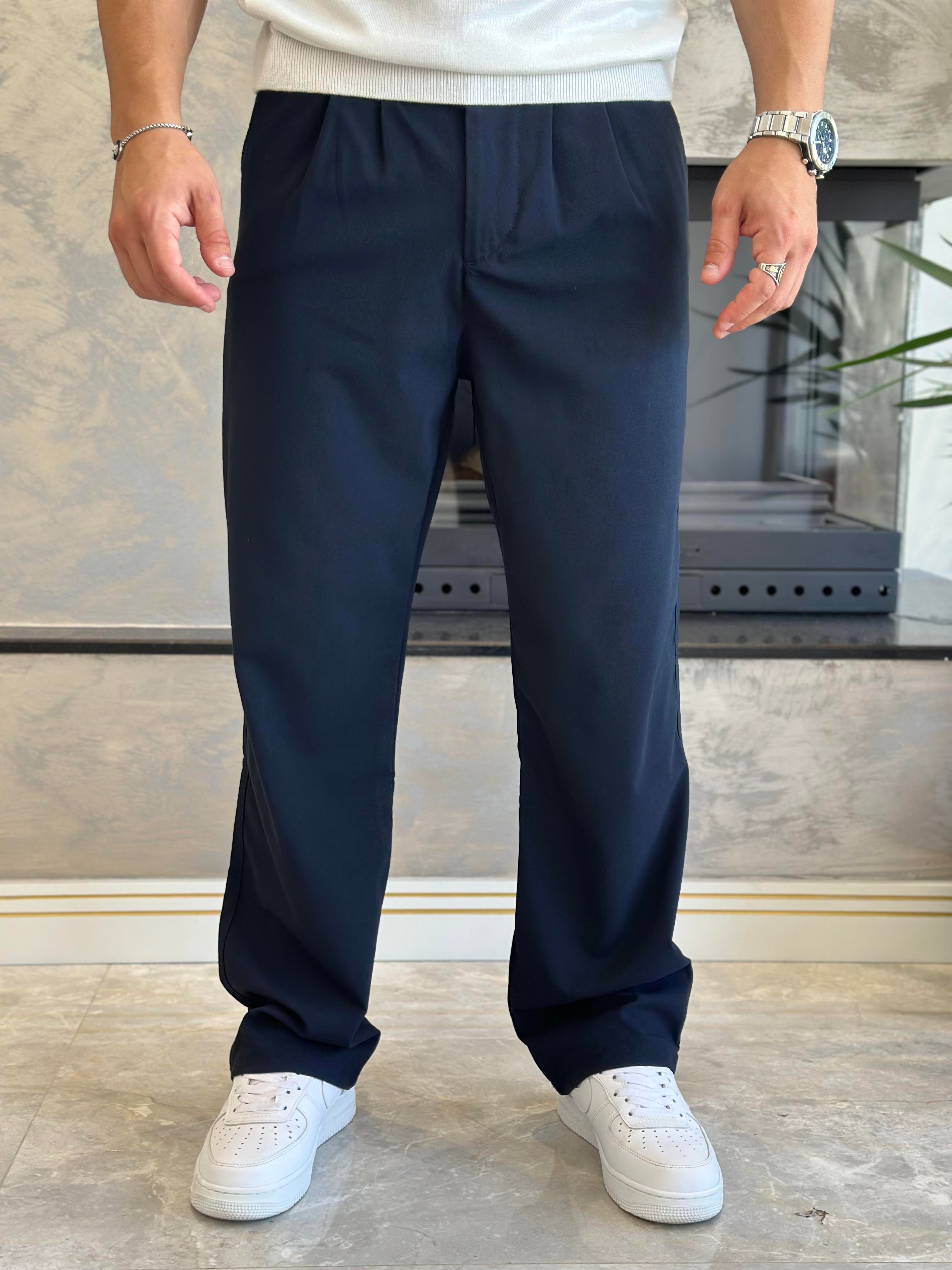 Erkek Baggy Kalıp Kumaş Pantolon Lacivert Eca002