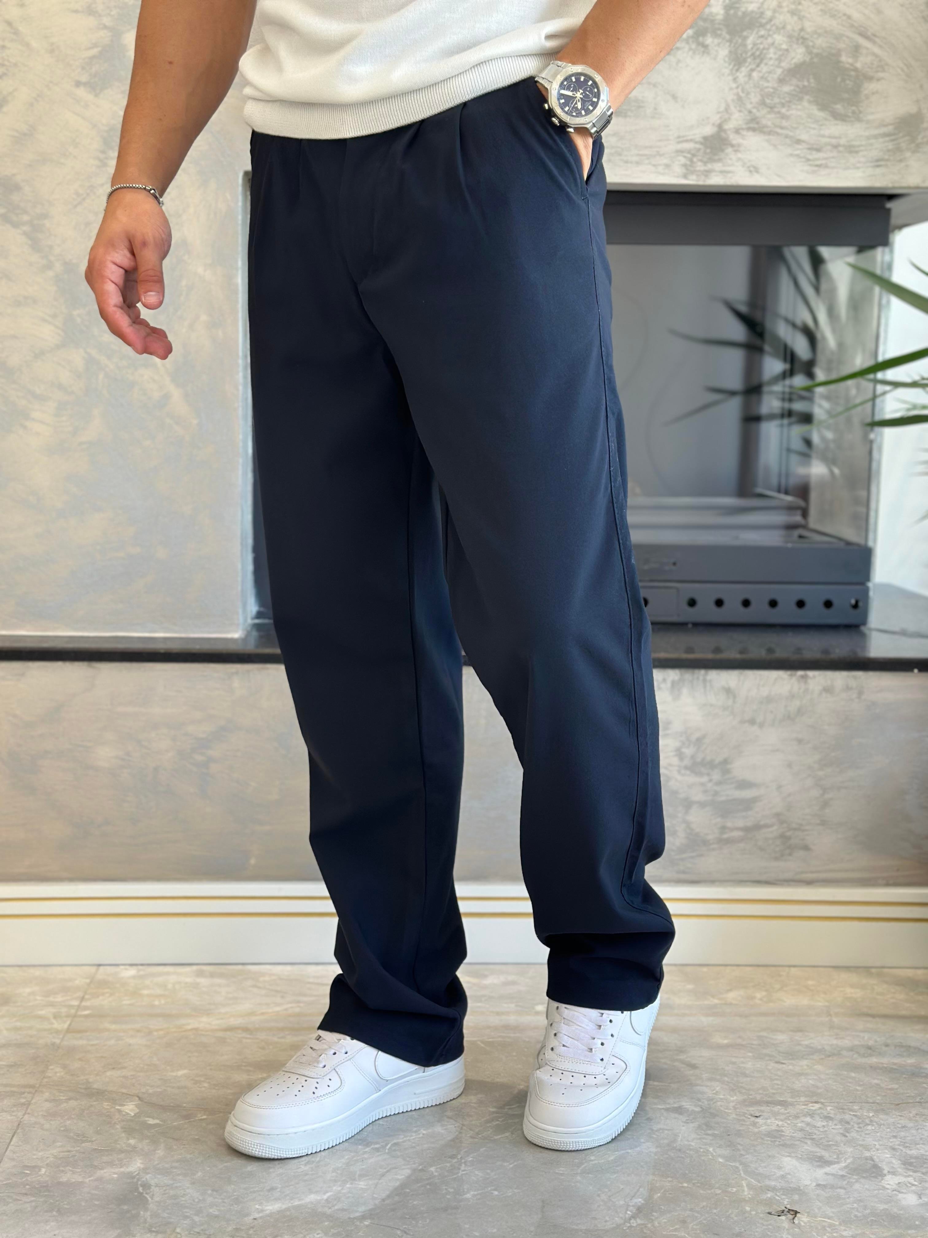Erkek Baggy Kalıp Kumaş Pantolon Lacivert Eca002