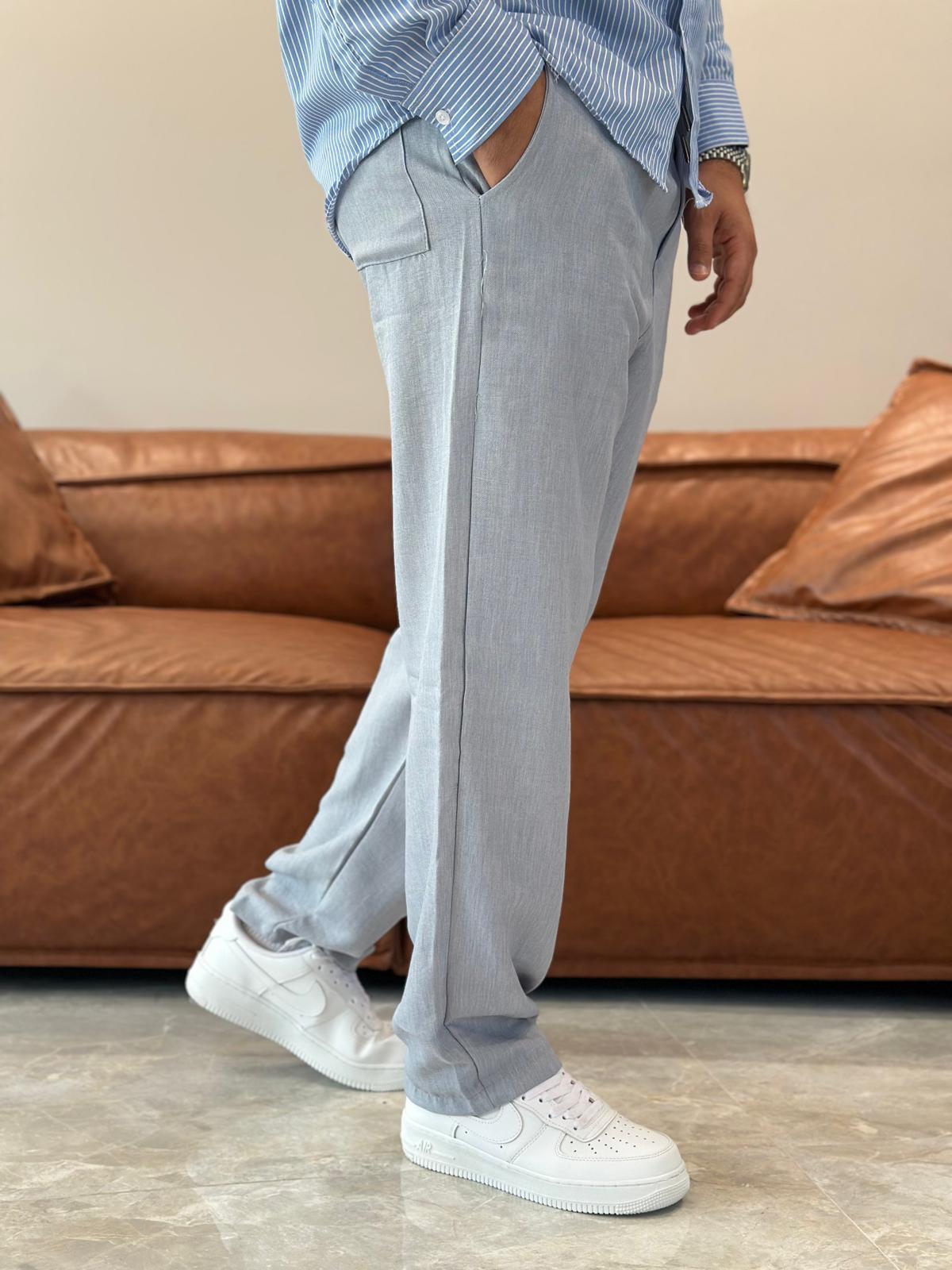 Erkek Beli Bağcıklı Tensel Kumaş Rahat Pantolon Bebe Mavi  Eca004