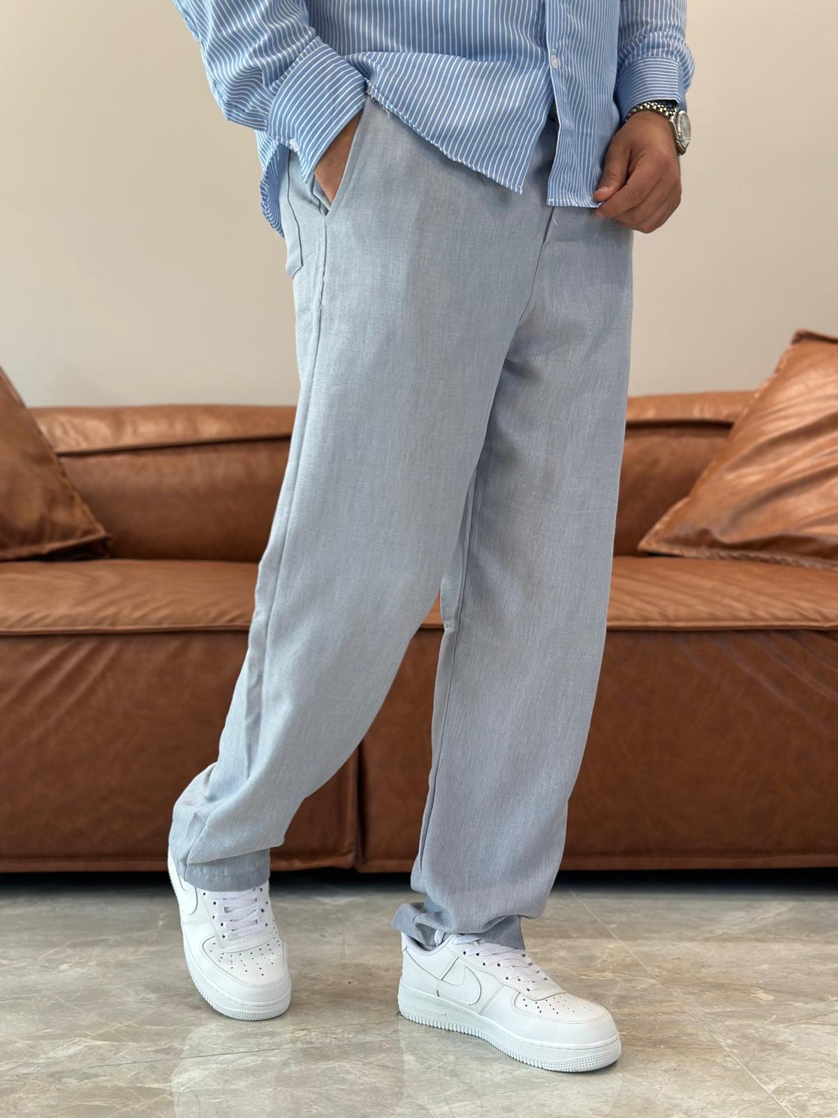 Erkek Beli Bağcıklı Tensel Kumaş Rahat Pantolon Bebe Mavi  Eca004