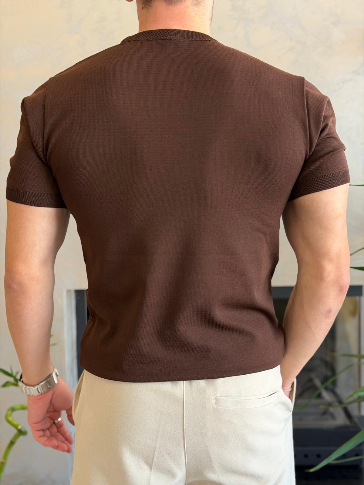 Erkek Bisiklet YakaTriko Tshirt Acı Kahve Eca070