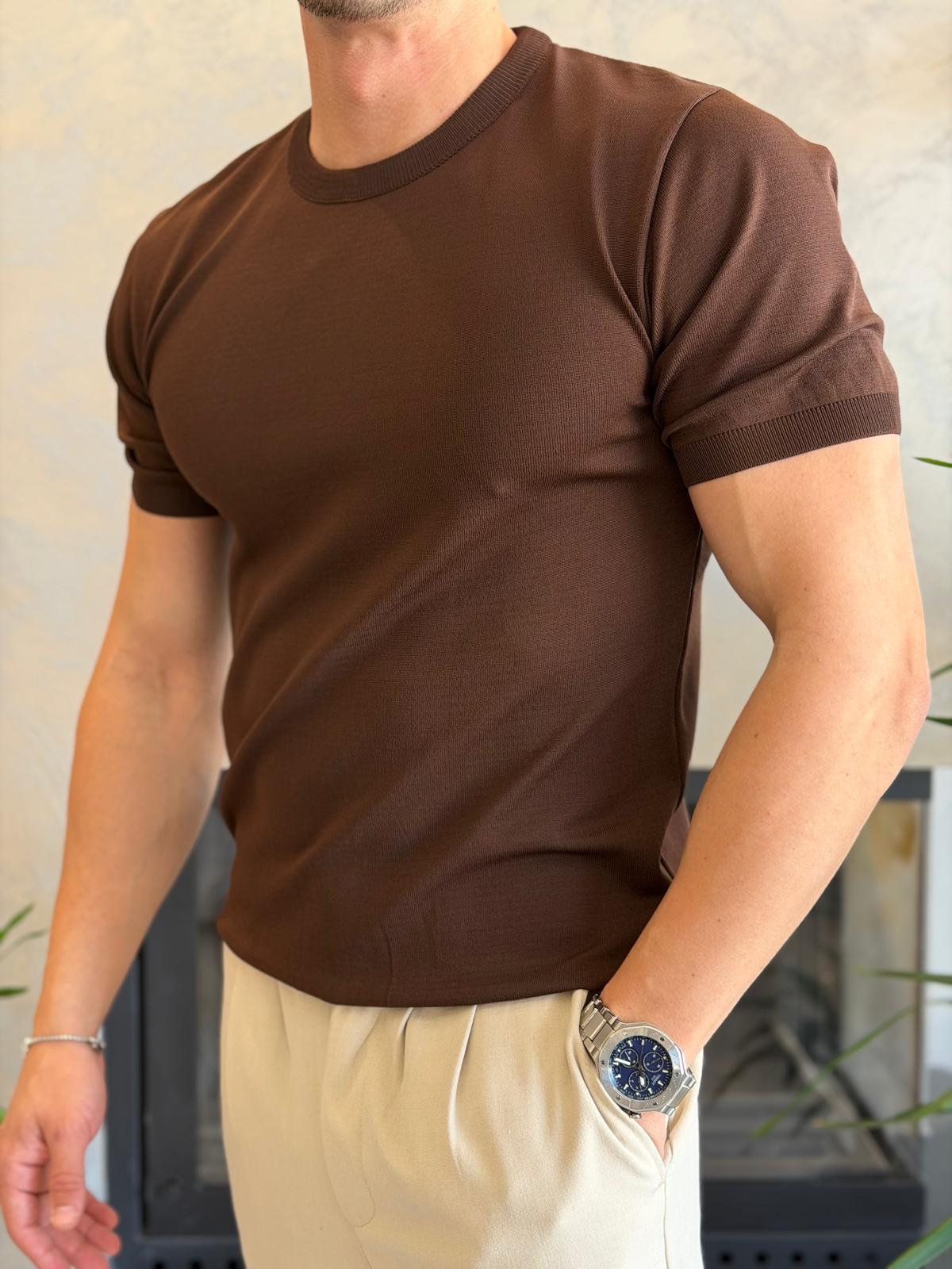 Erkek Bisiklet YakaTriko Tshirt Acı Kahve Eca070