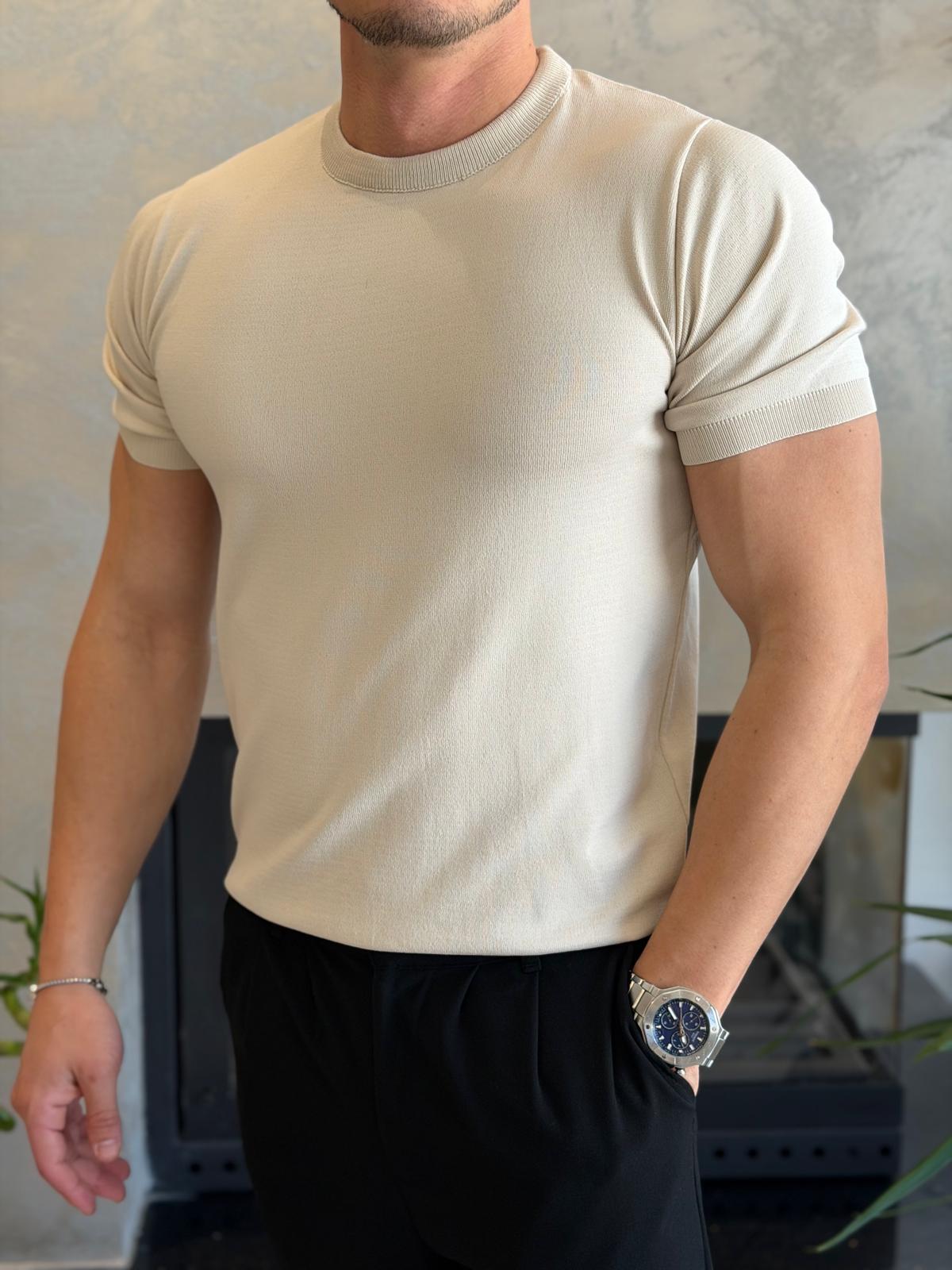 Erkek Bisiklet YakaTriko Tshirt Bej Eca070