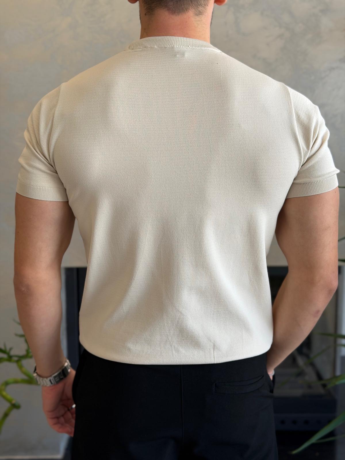 Erkek Bisiklet YakaTriko Tshirt Bej Eca070