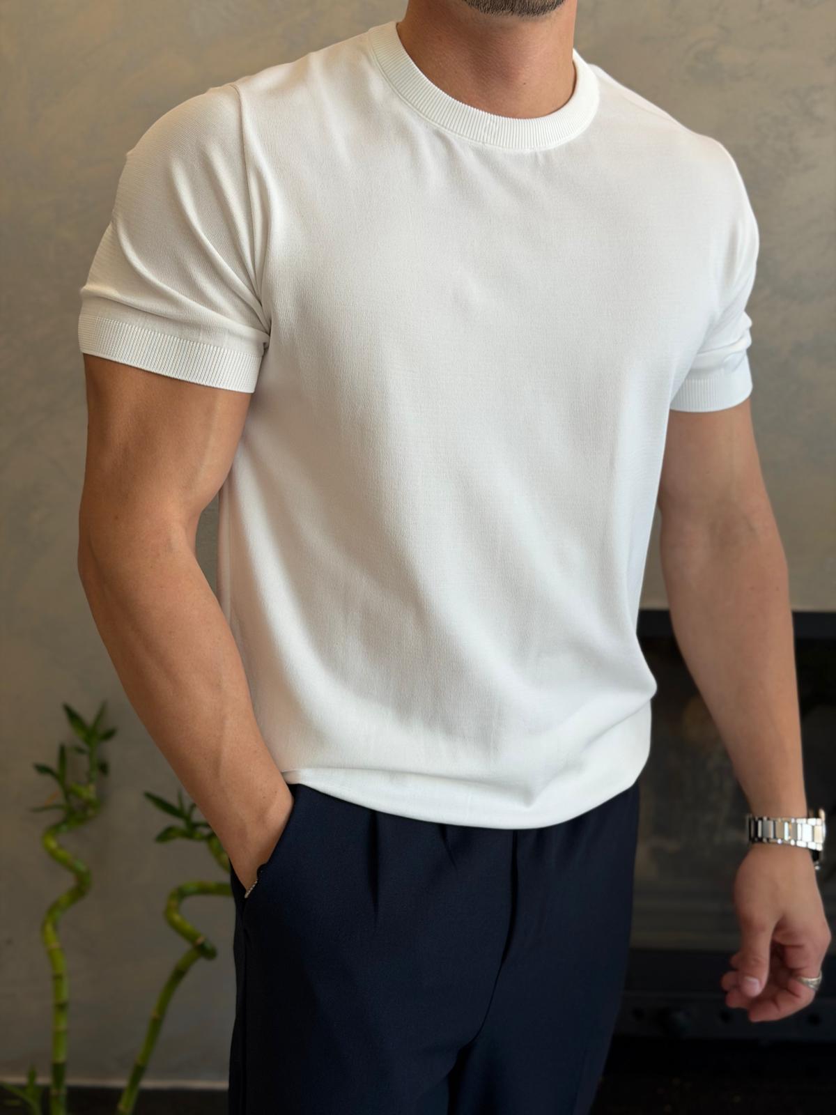 Erkek Bisiklet YakaTriko Tshirt Beyaz Eca070