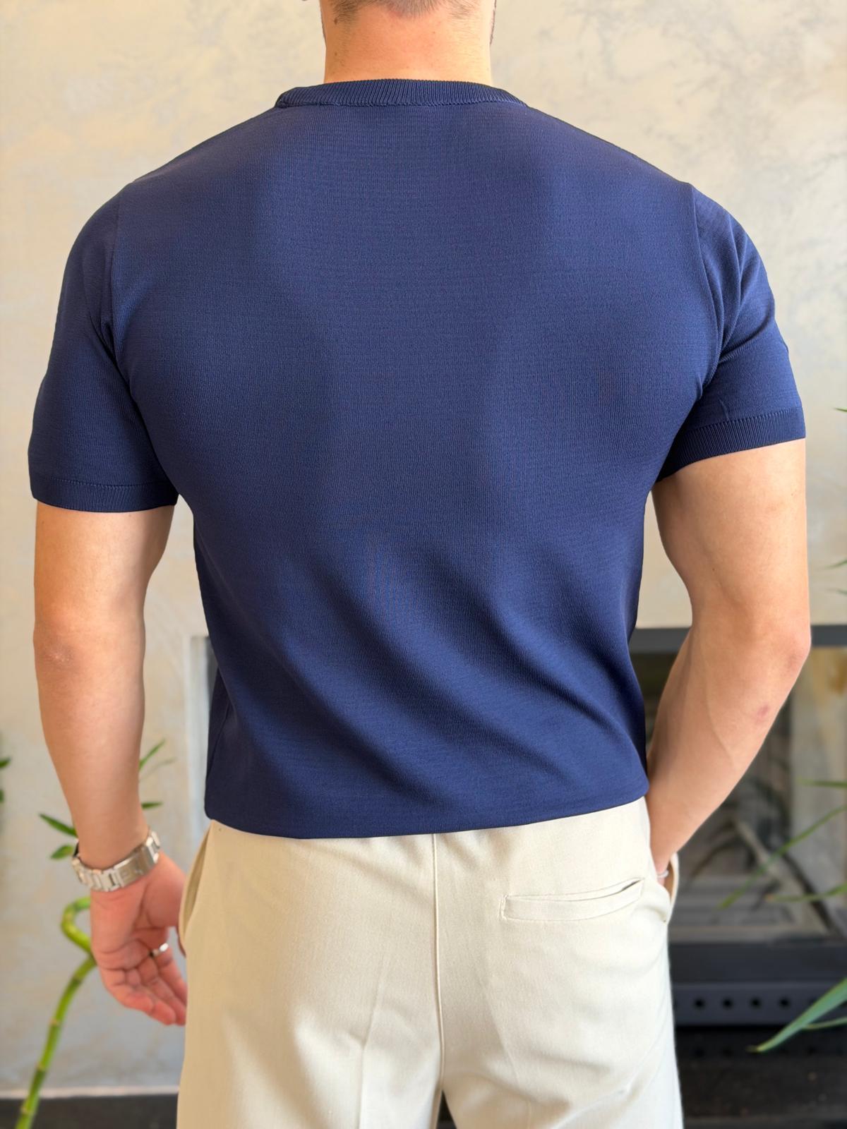 Erkek Bisiklet YakaTriko Tshirt Lacivert Eca070