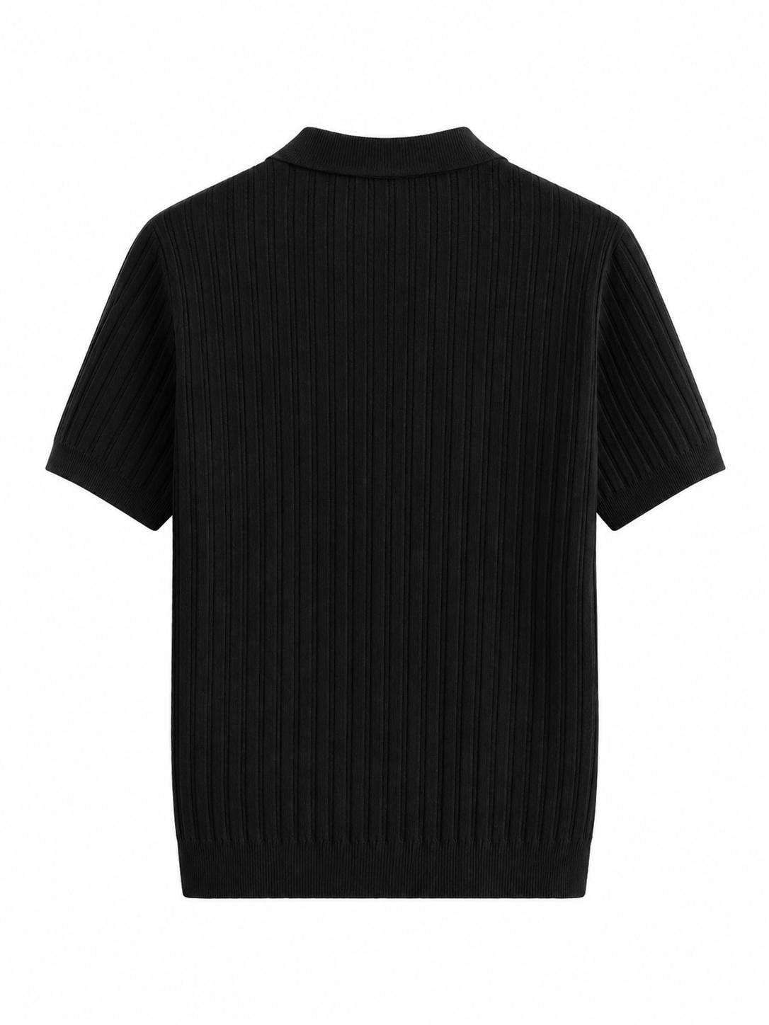 Erkek Comfort Fit Çizgili Fermuarlı Tshirt Siyah Eca076