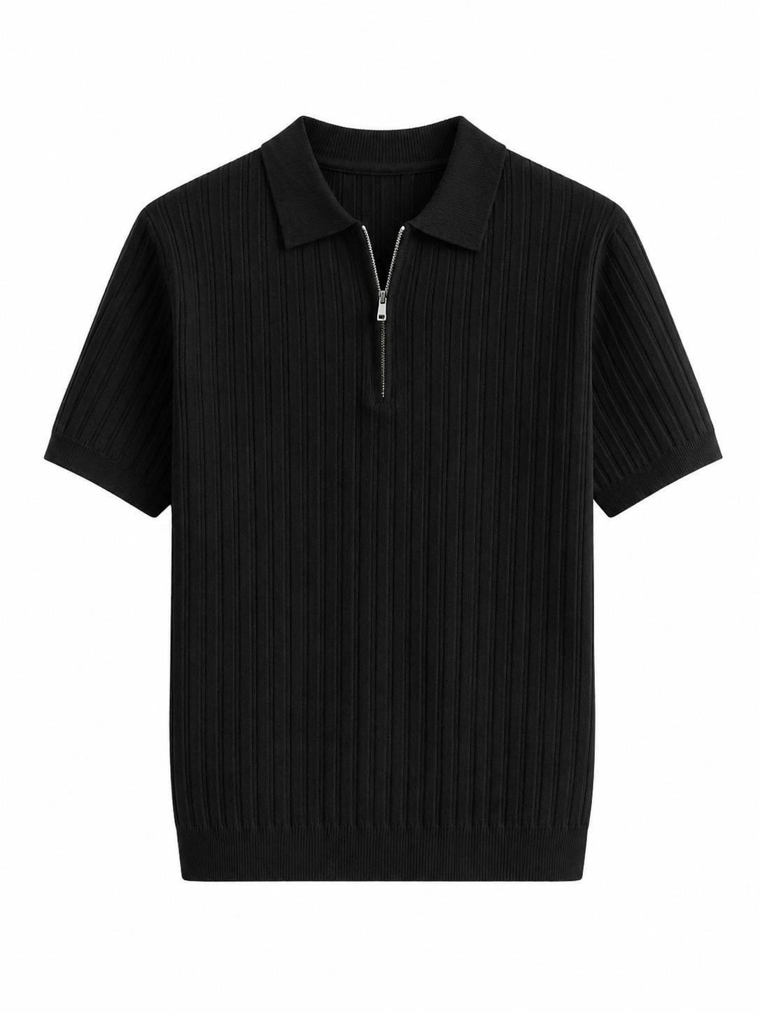 Erkek Comfort Fit Çizgili Fermuarlı Tshirt Siyah Eca076