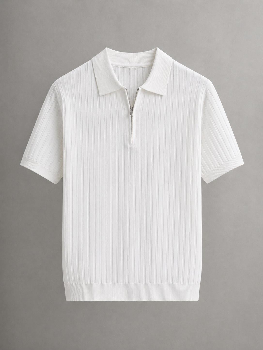 Erkek Comfort Fit Çizgili Fermuarlı Tshirt Beyaz Eca076
