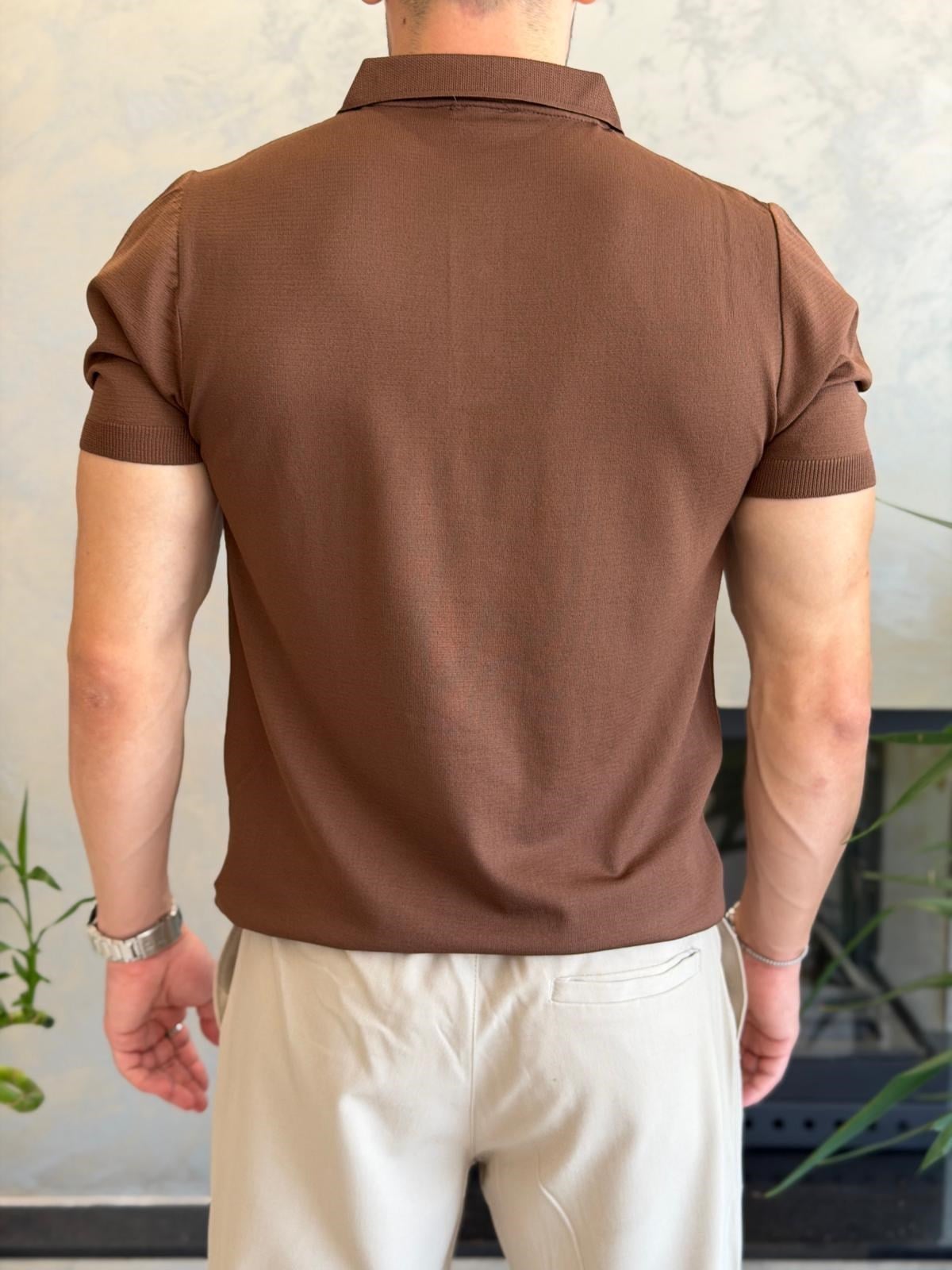 Erkek Düğme Kapama  İnce Triko Tshirt Acı Kahve  Eca083