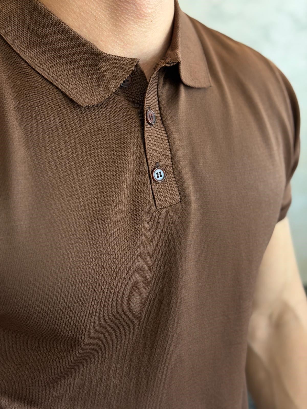 Erkek Düğme Kapama  İnce Triko Tshirt Acı Kahve  Eca083