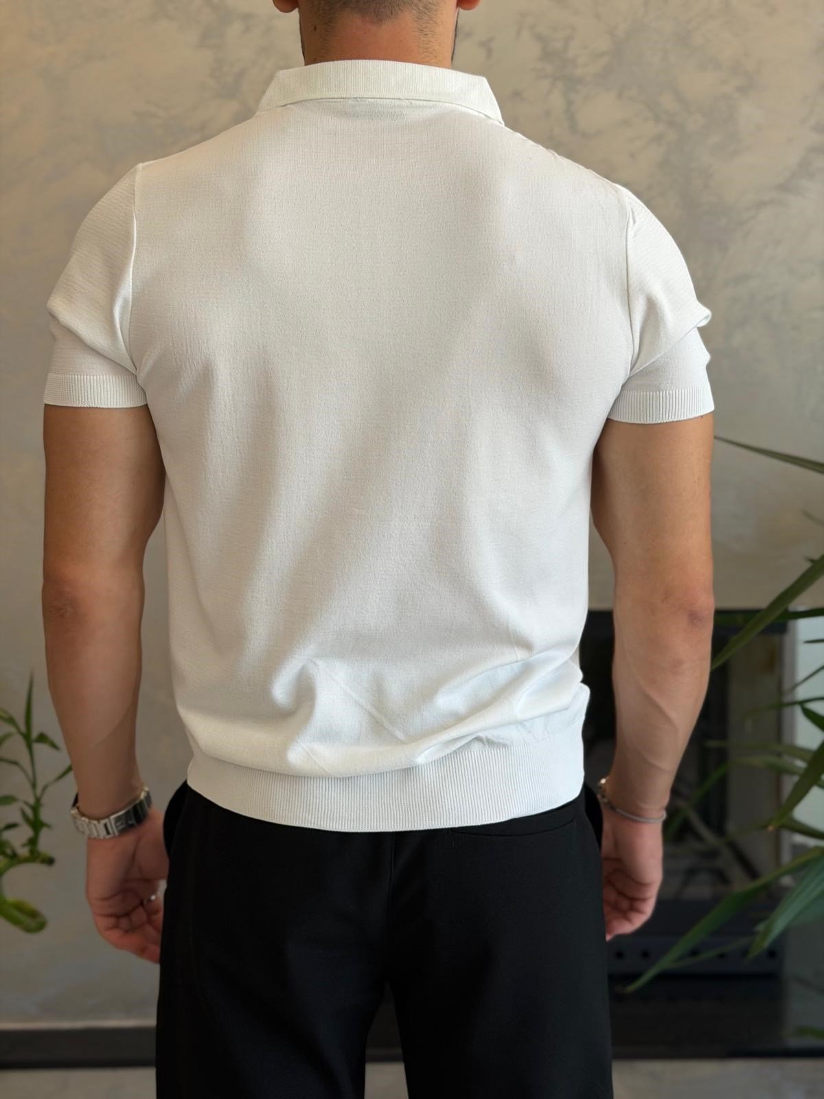 Erkek Düğme Kapama  İnce Triko Tshirt Beyaz  Eca083