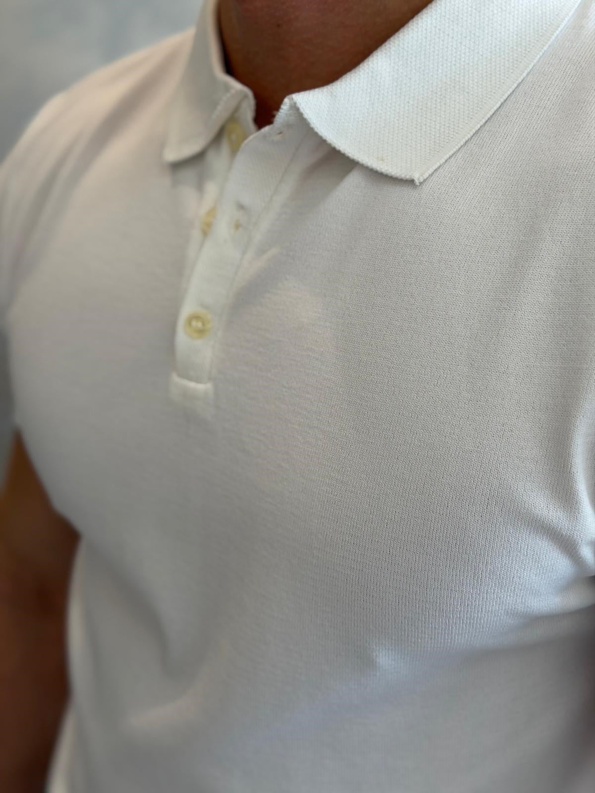 Erkek Düğme Kapama  İnce Triko Tshirt Beyaz  Eca083