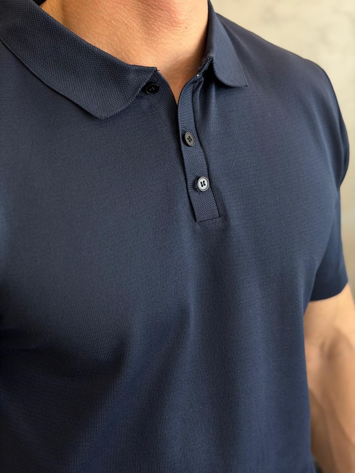 Erkek Düğme Kapama  İnce Triko Tshirt Lacivert  Eca083