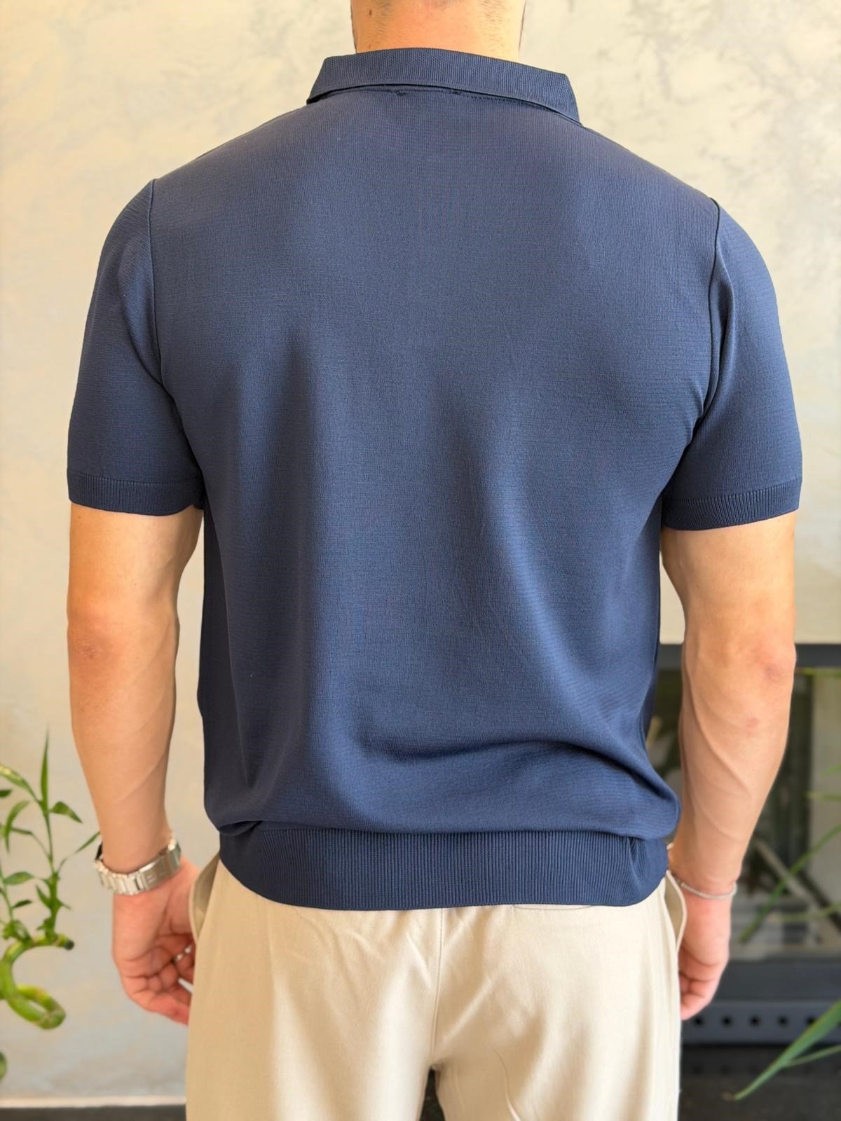 Erkek Düğme Kapama  İnce Triko Tshirt Lacivert  Eca083