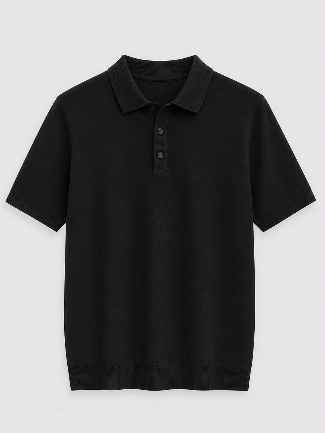 Erkek Düğme Kapama  İnce Triko Tshirt Siyah  Eca083