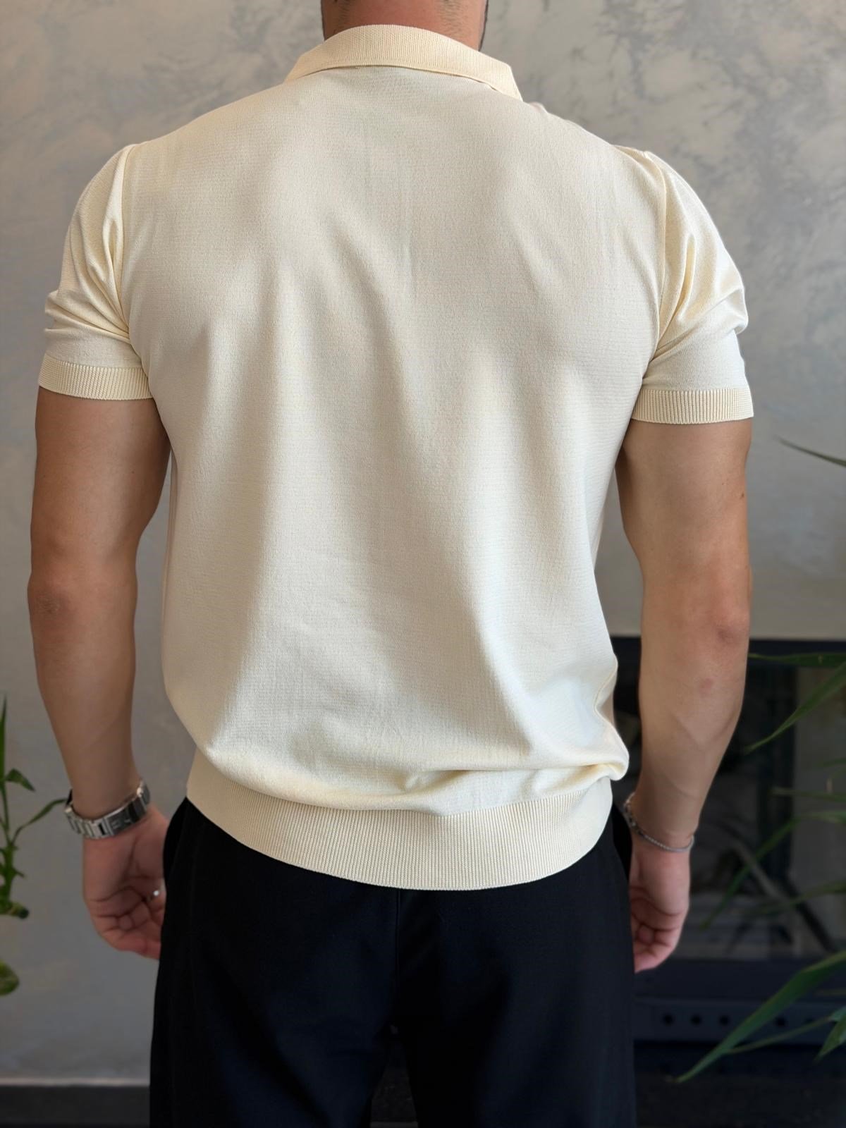 Erkek Düğme Kapama  İnce Triko Tshirt Tereyağ Sarı  Eca083