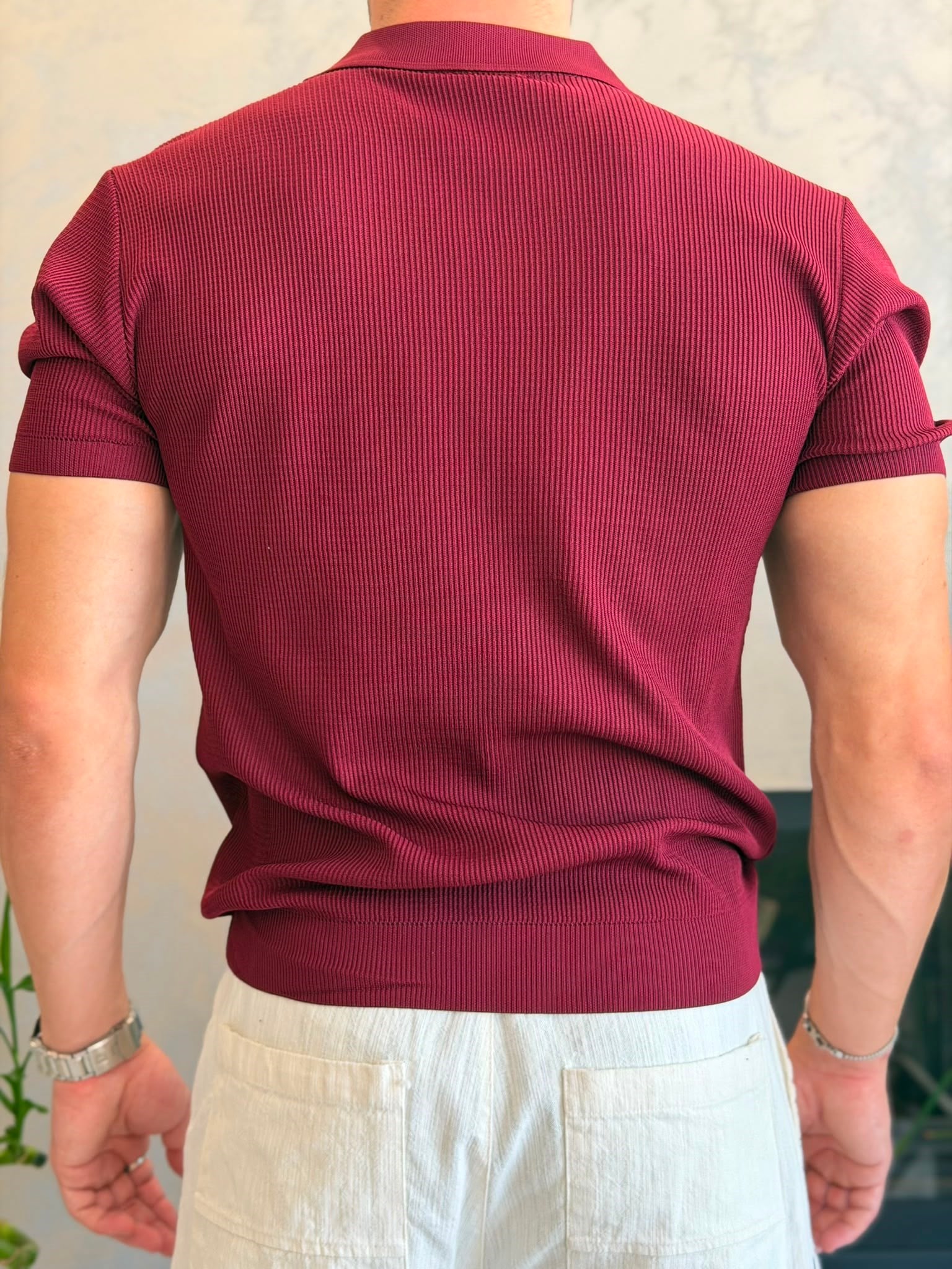 Erkek Fitilli Fermuarlı Yumuşak Dokulu Tshirt Kırmızı Eca082